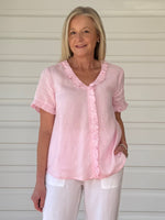 Tiffany Ruffle Linen Top - Pink