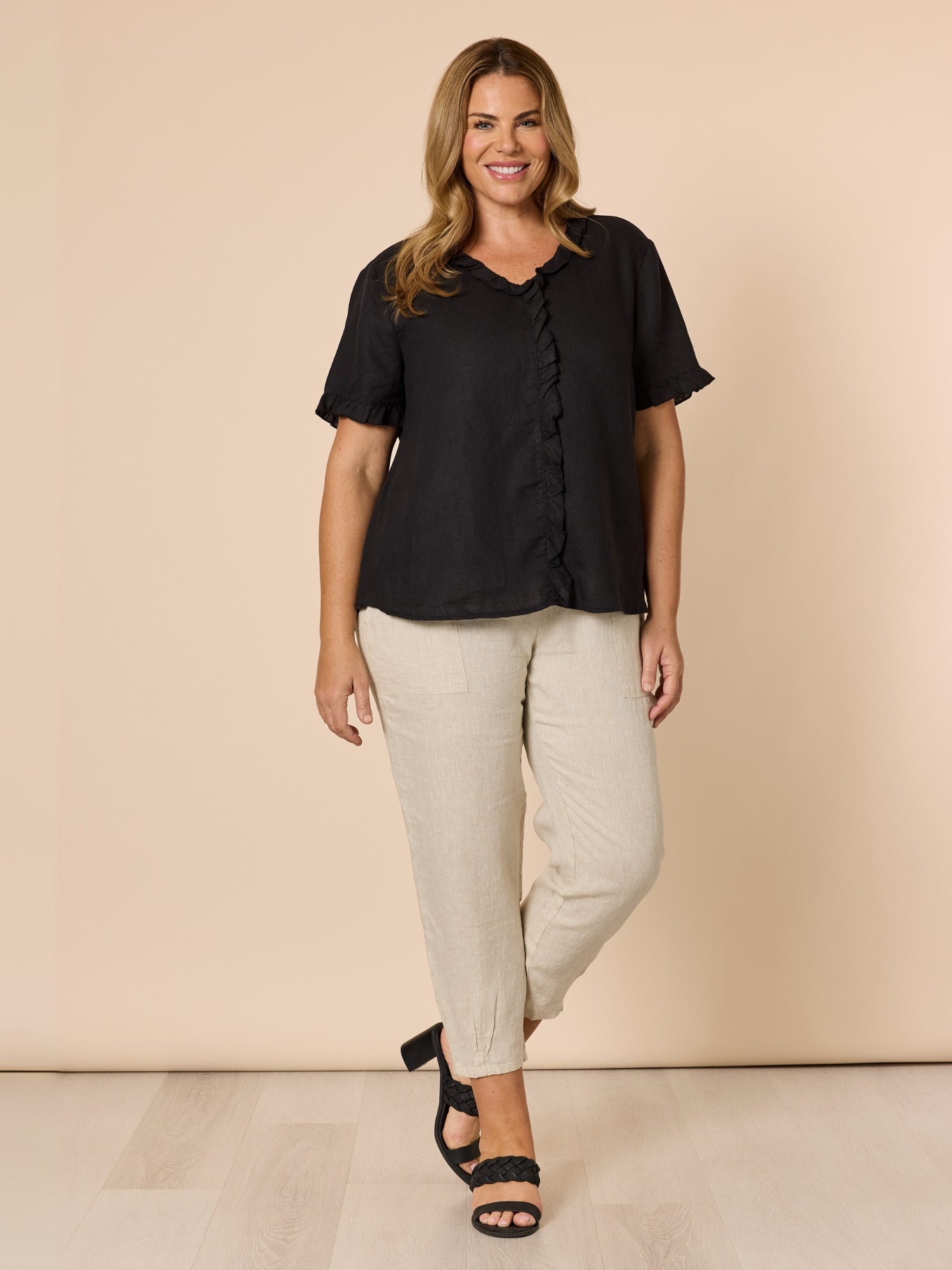 Tiffany Ruffle Linen Top - Black – RC & Co