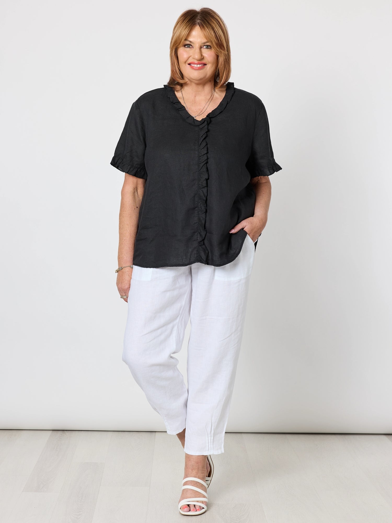 Tiffany Ruffle Linen Top - Black – RC & Co