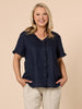Tiffany Ruffle Linen Top - Navy
