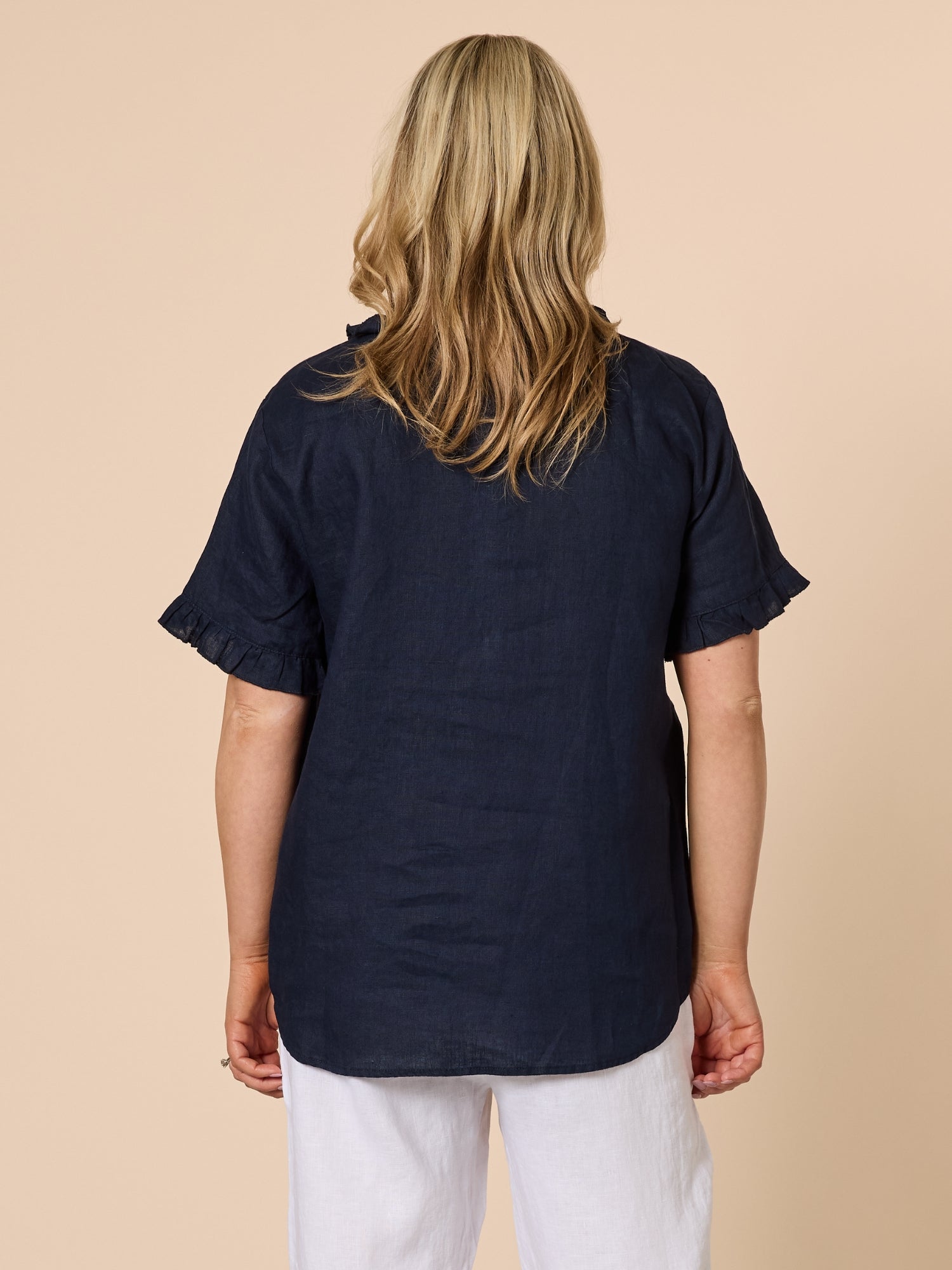 Tiffany Ruffle Linen Top - Navy – RC & Co
