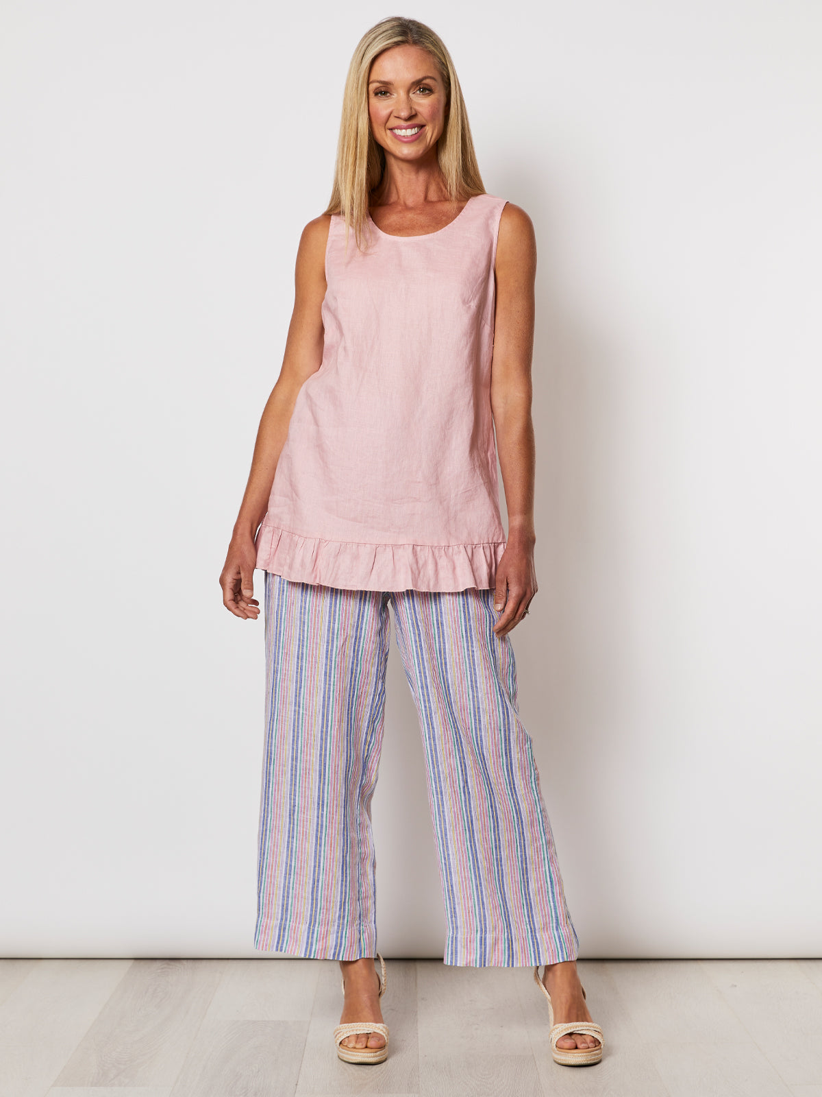 Ruffle Hem Linen Tank Top - Musk