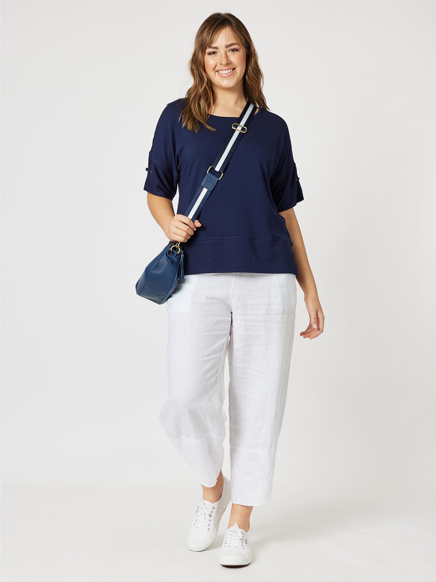 Shirred Waist Linen Blend Pant - White