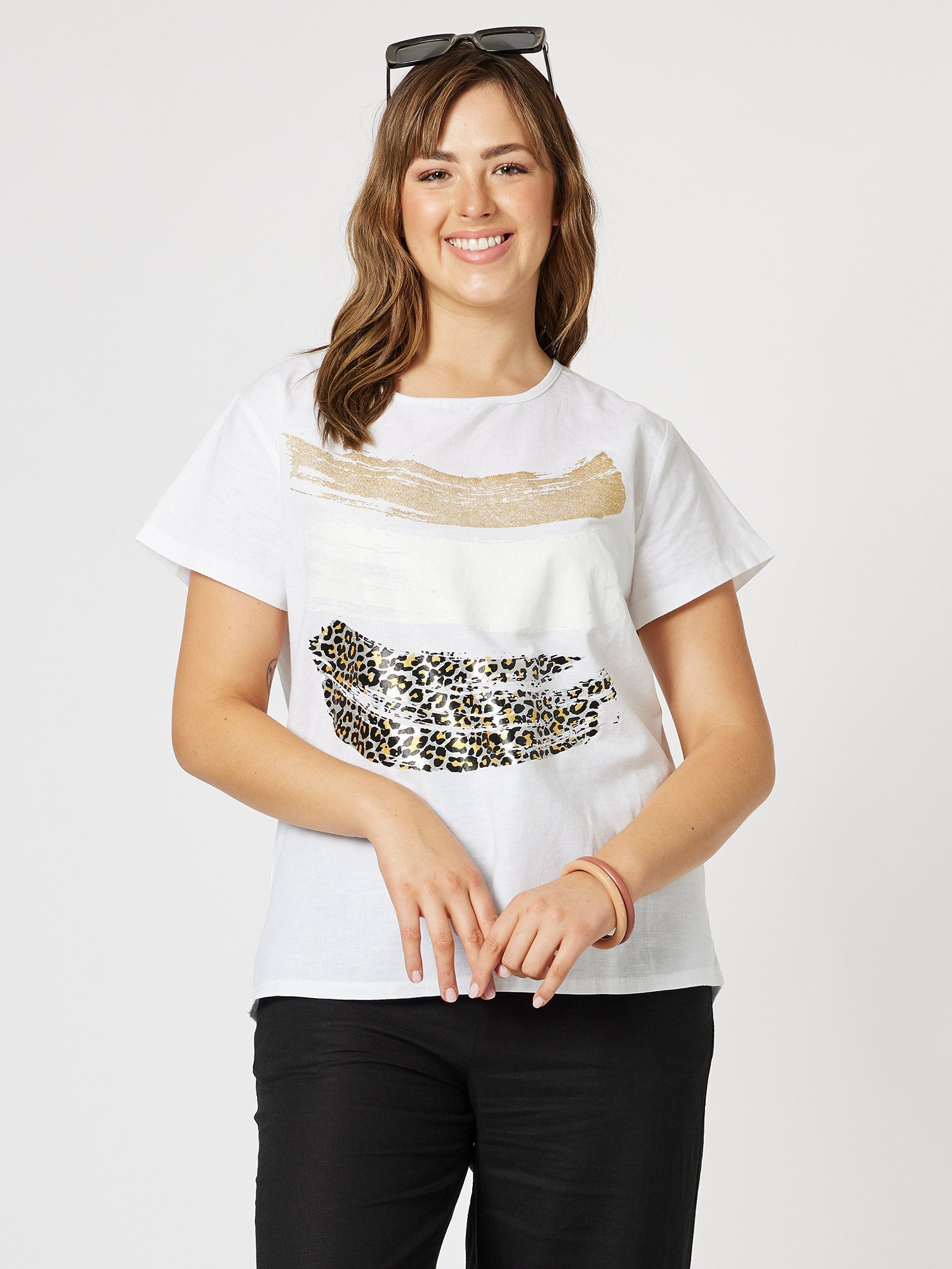 Swish Print Top - White