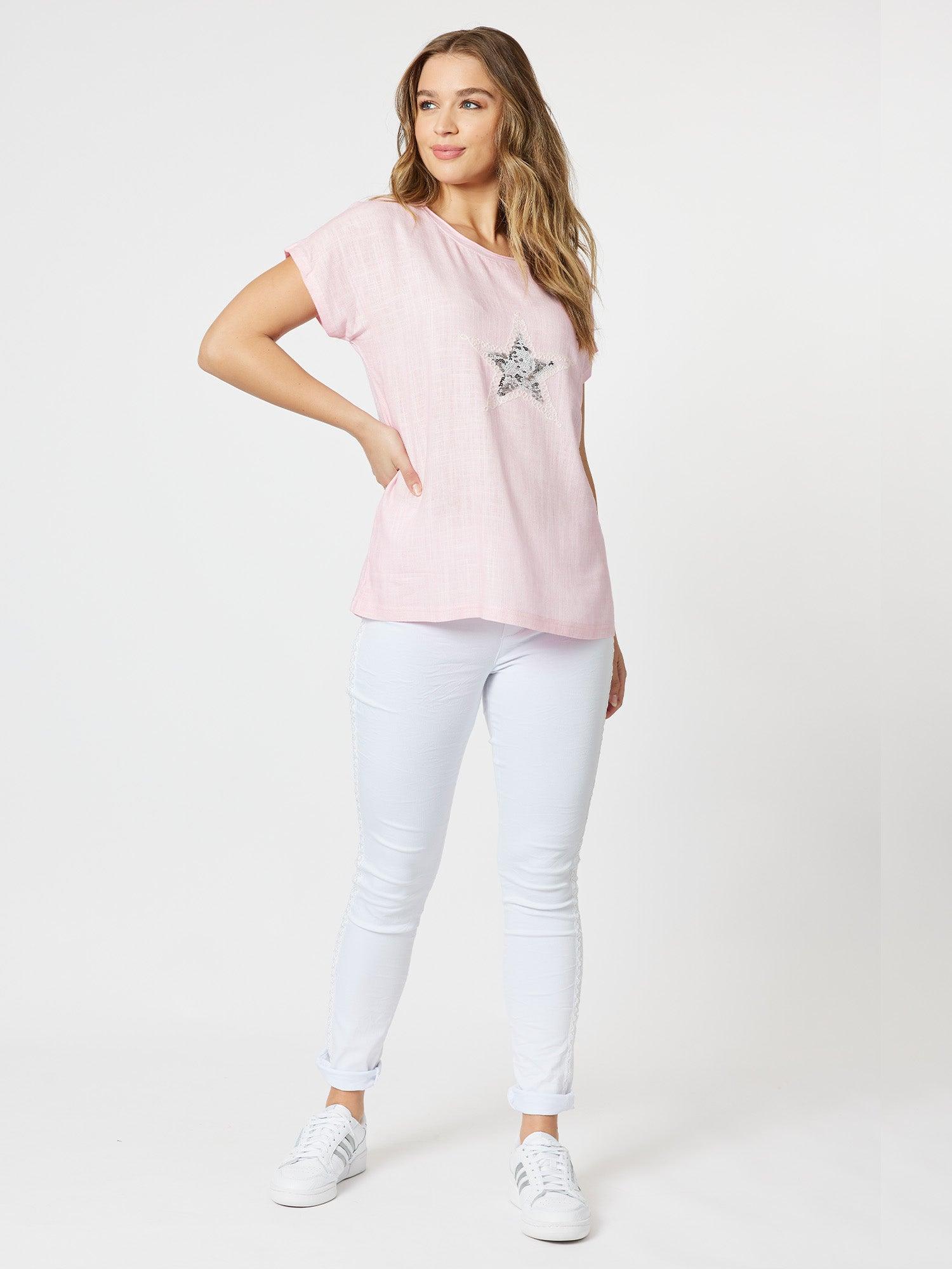 Crushed Embellished Pull-On Jeans - White