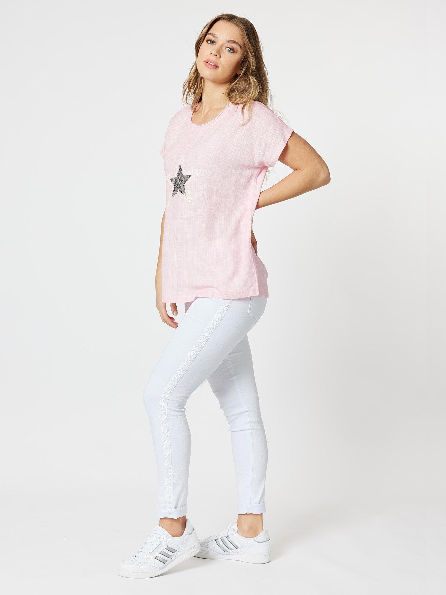 Crushed Embellished Pull-On Jeans - White