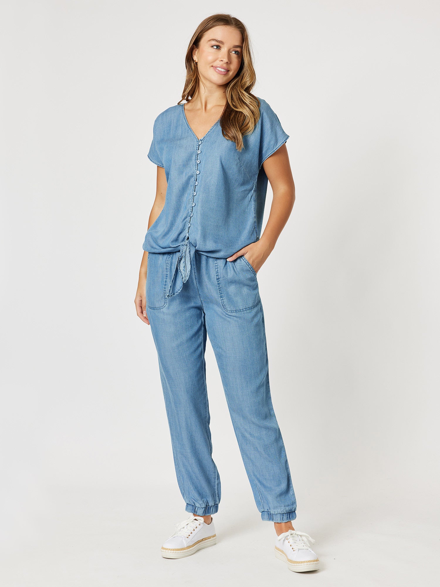 Tie Front Chambray Shirt - Chambray