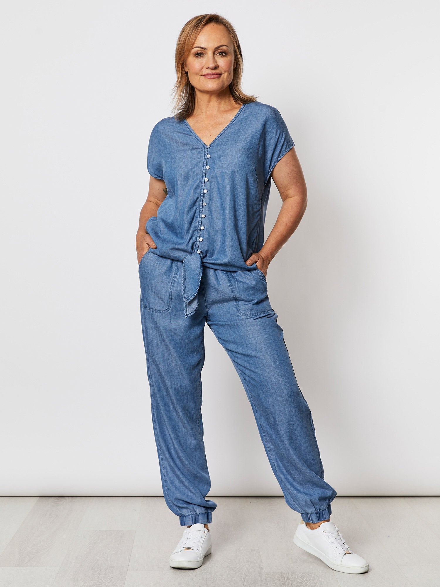 Tie Front Chambray Shirt - Chambray