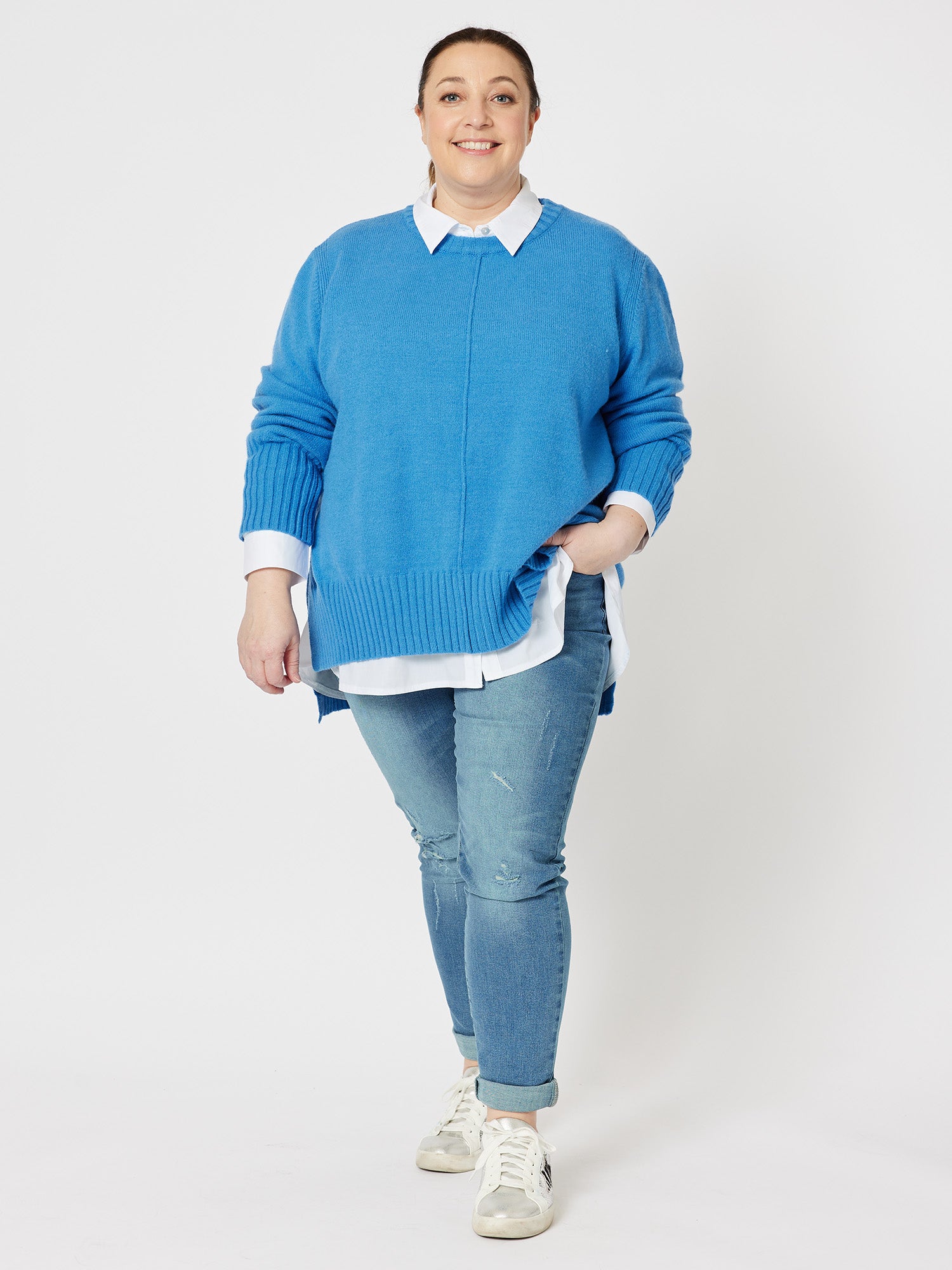 Madeline High Lo Knit Top Top - Blue