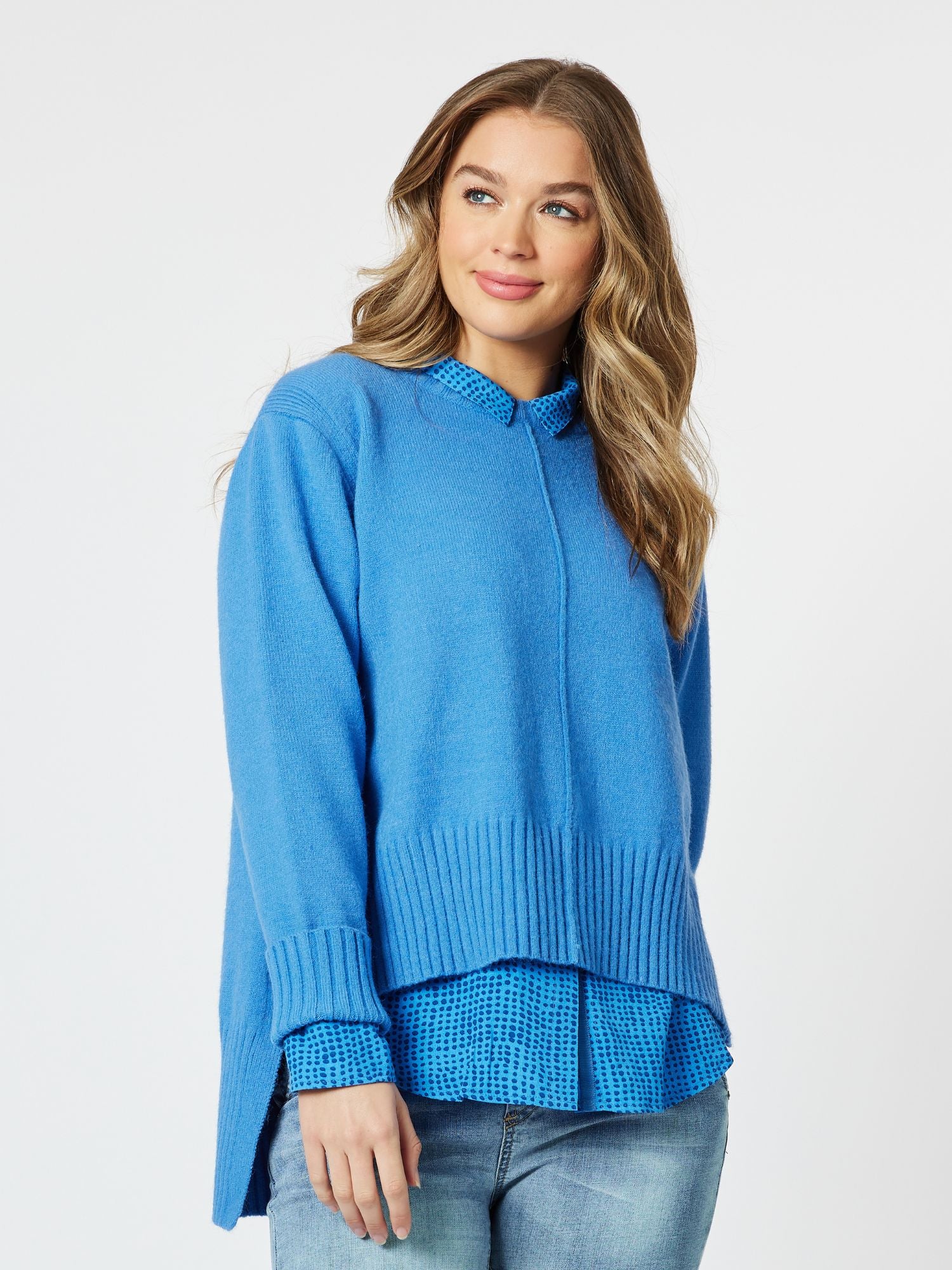 Madeline High Lo Knit Top Top - Blue