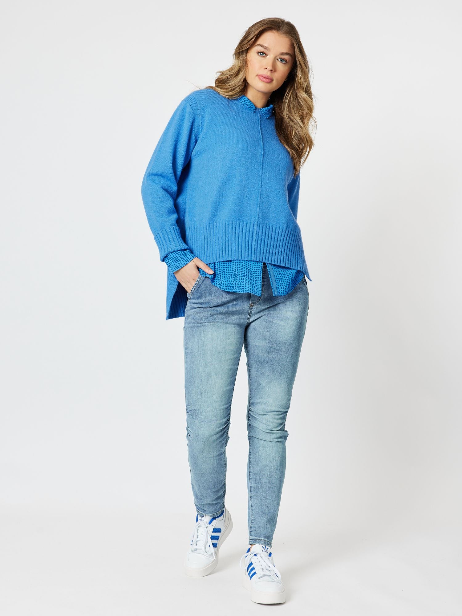 Madeline High Lo Knit Top Top - Blue