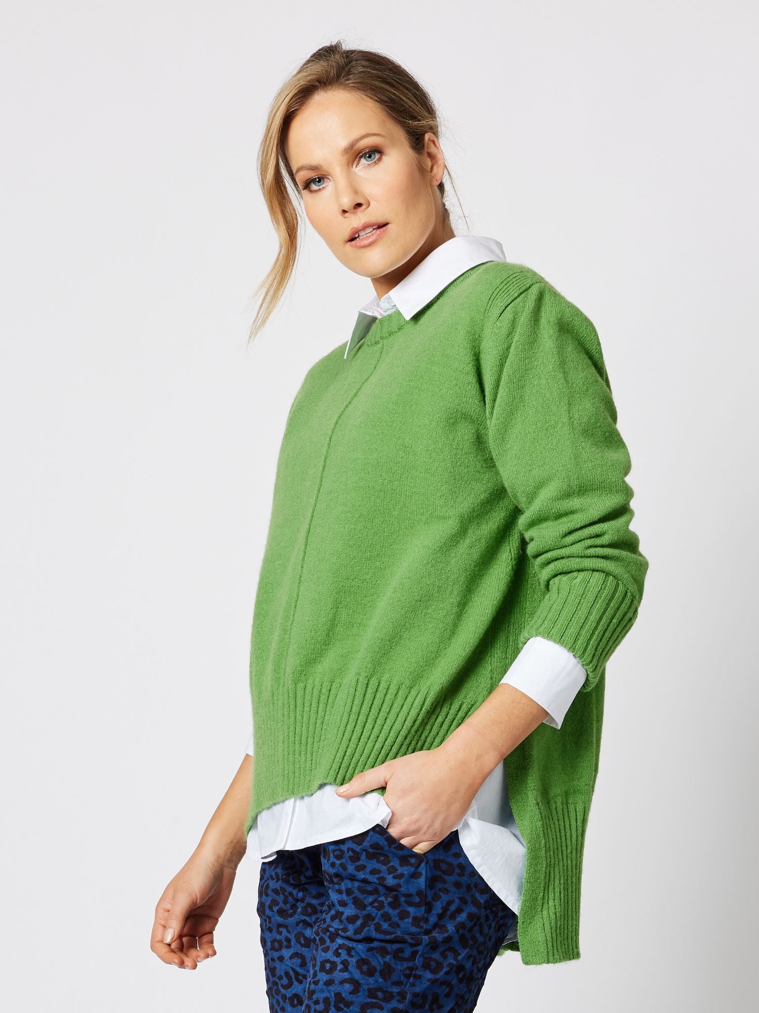 Madeline High Lo Knit Top Top - Green