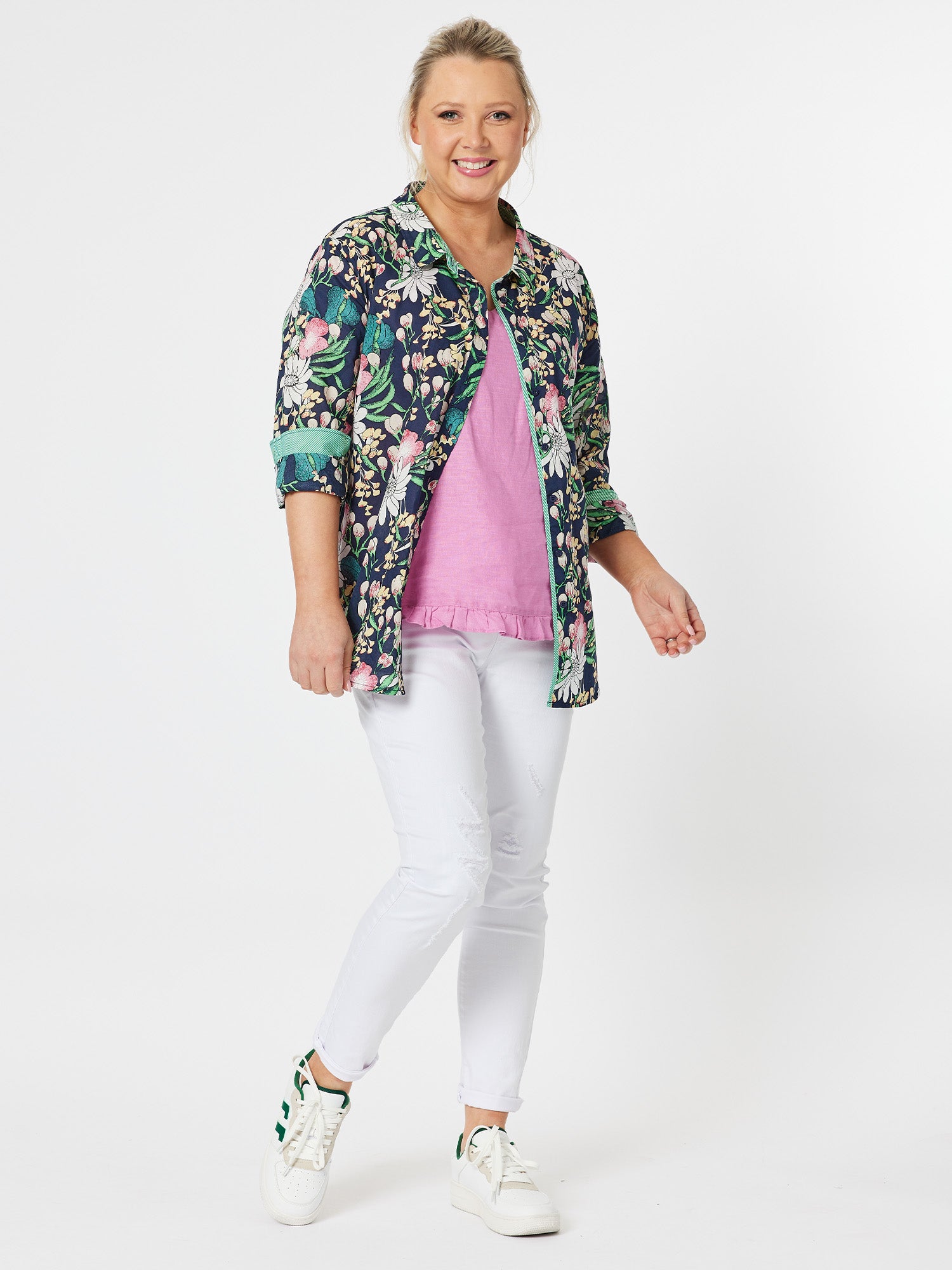 Ruffle Hem Linen Top - Orchid