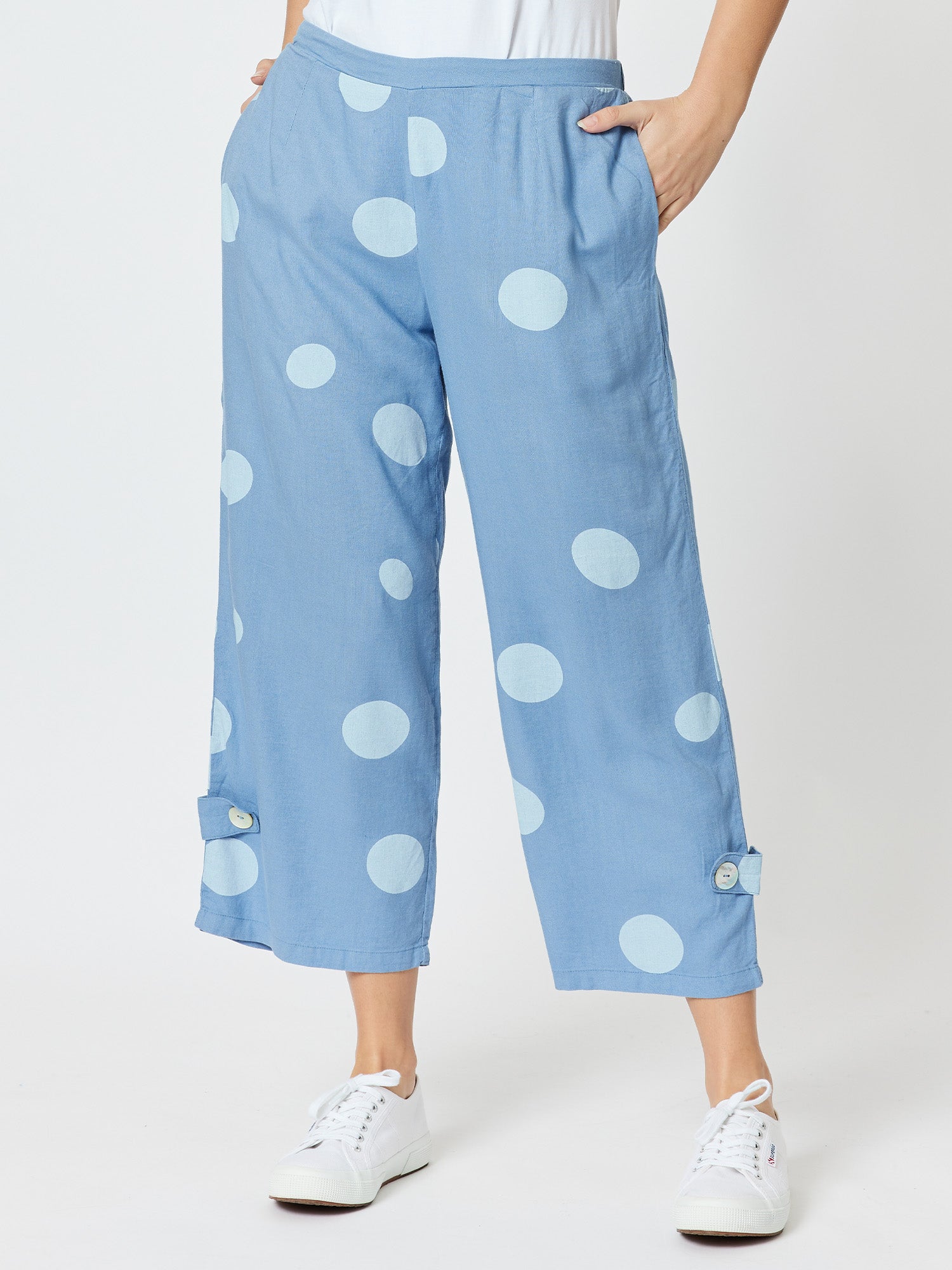Spot Linen Cropped Pant - Denim