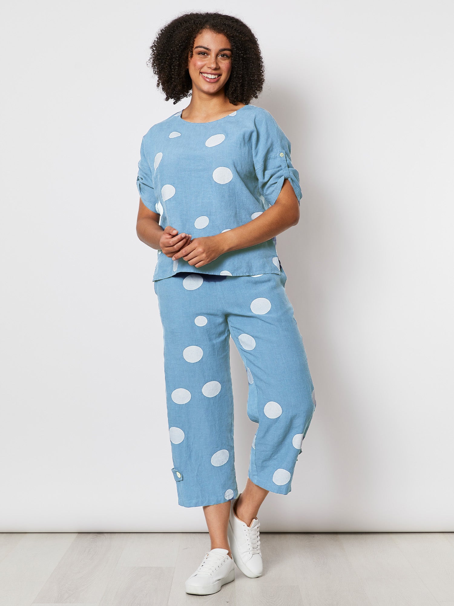 Spot Linen Cropped Pant - Denim