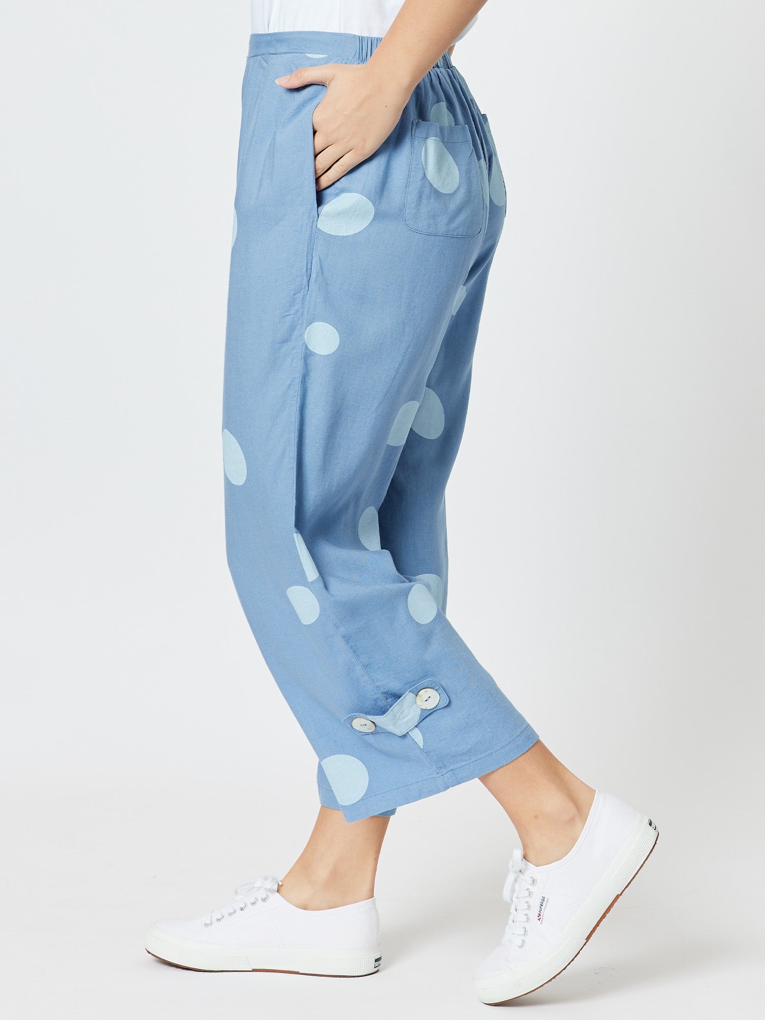 Spot Linen Cropped Pant - Denim