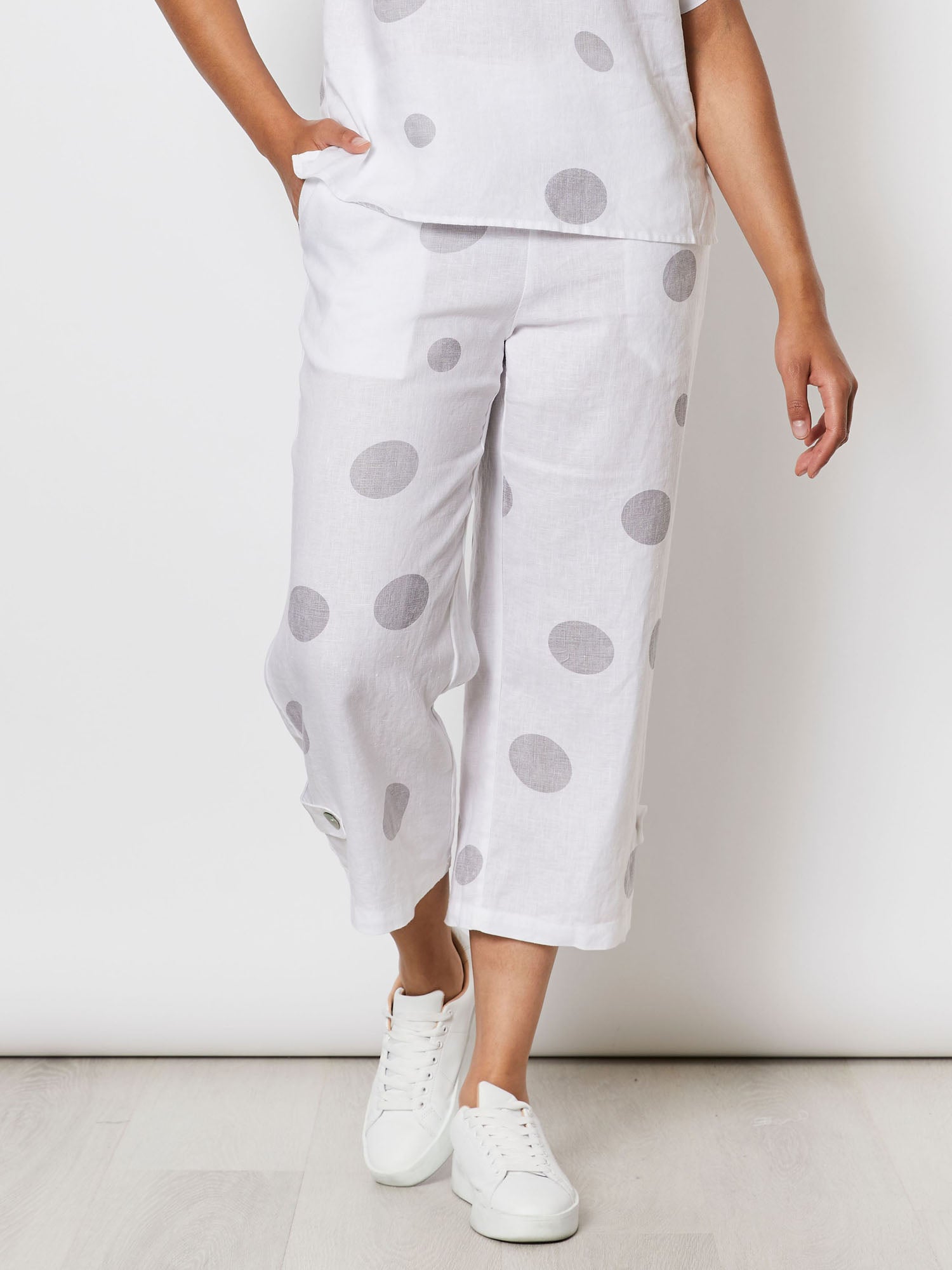 Spot Linen Cropped Pant - Silver