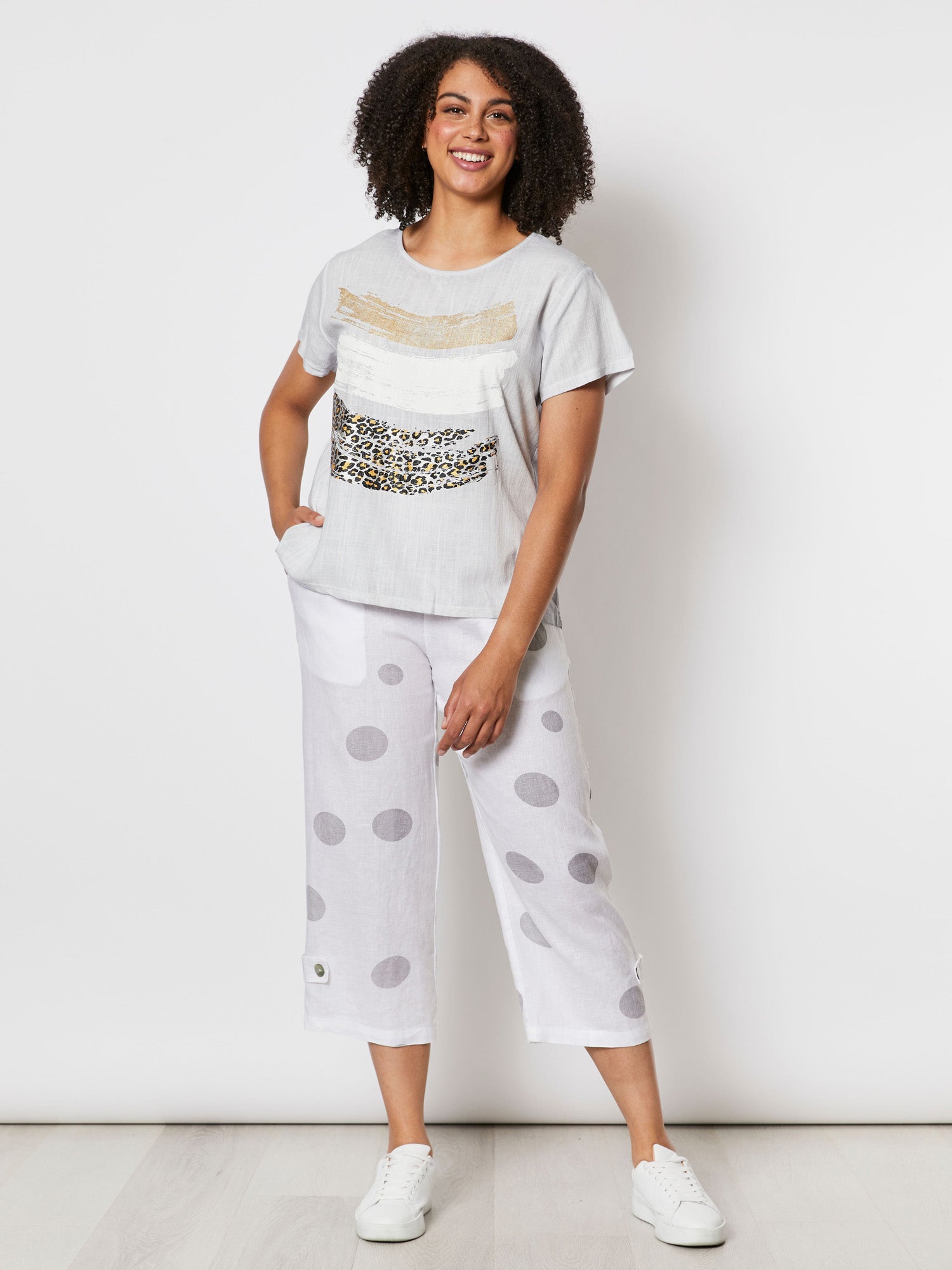 Spot Linen Cropped Pant - Silver