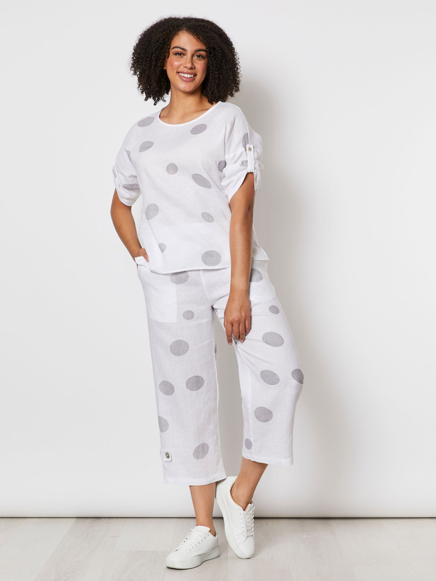 Spot Linen Cropped Pant - Silver