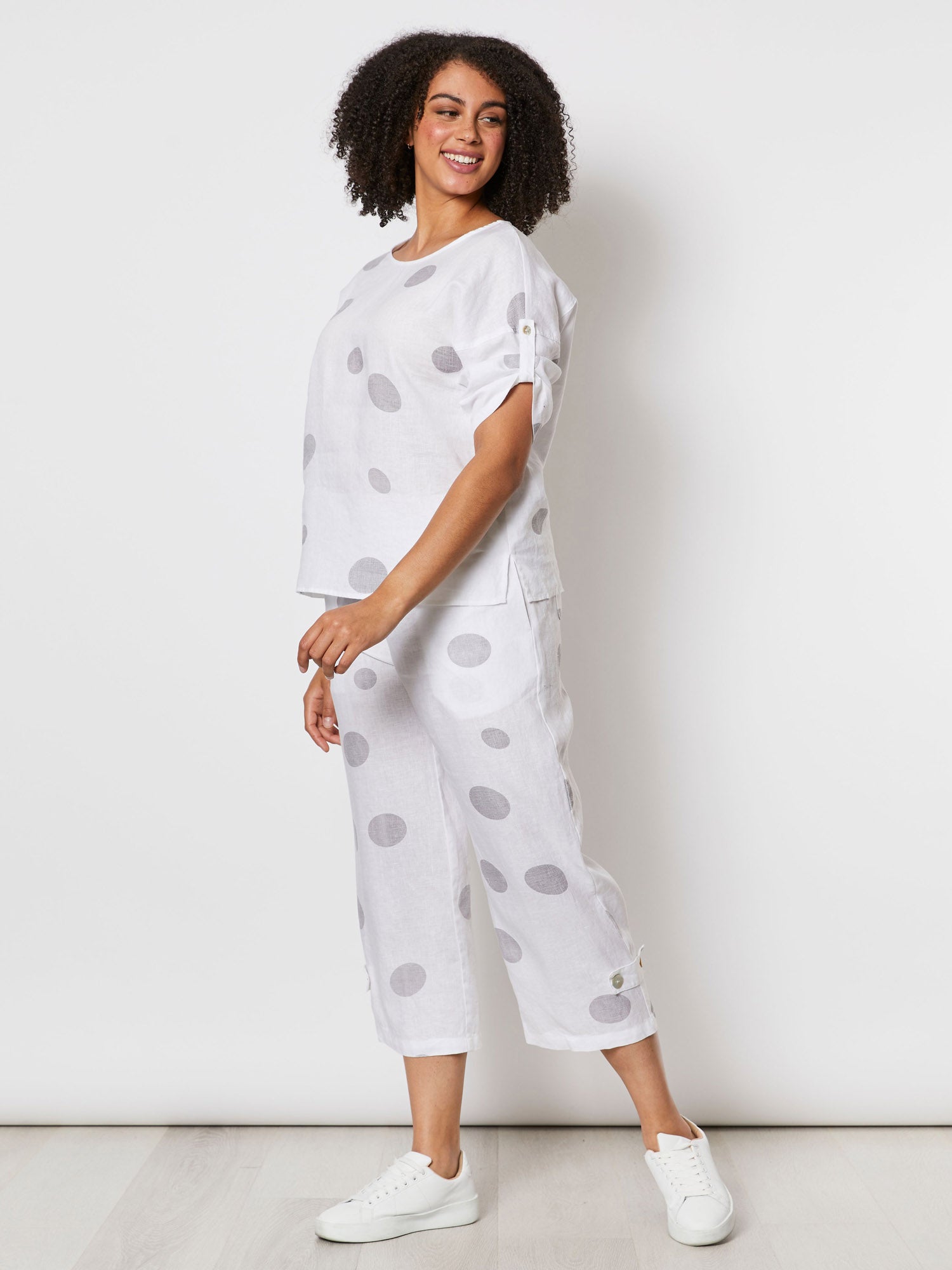 Spot Linen Cropped Pant - Silver