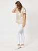 Coin Spot Linen Frilled Hem Top - Natural