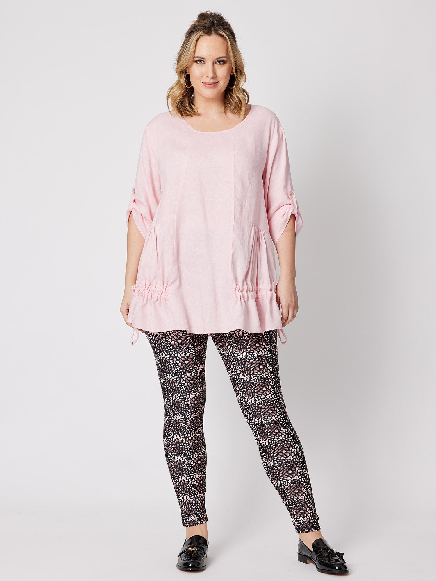 Drawstring Detail Linen Blend Tunic - Petal