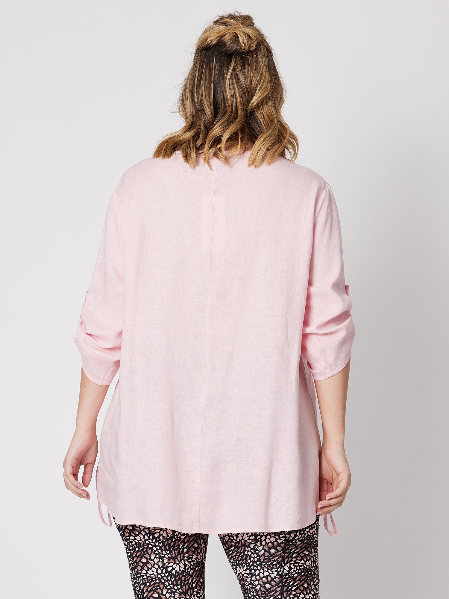 Drawstring Detail Linen Blend Tunic - Petal
