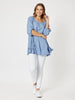Drawstring Detail Linen Blend Tunic - Denim