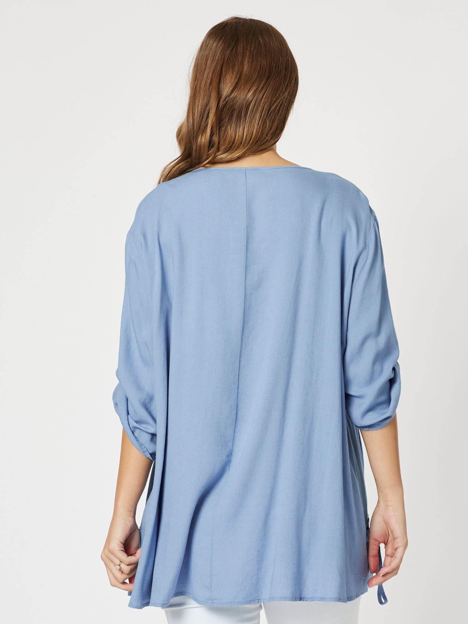 Drawstring Detail Linen Blend Tunic - Denim