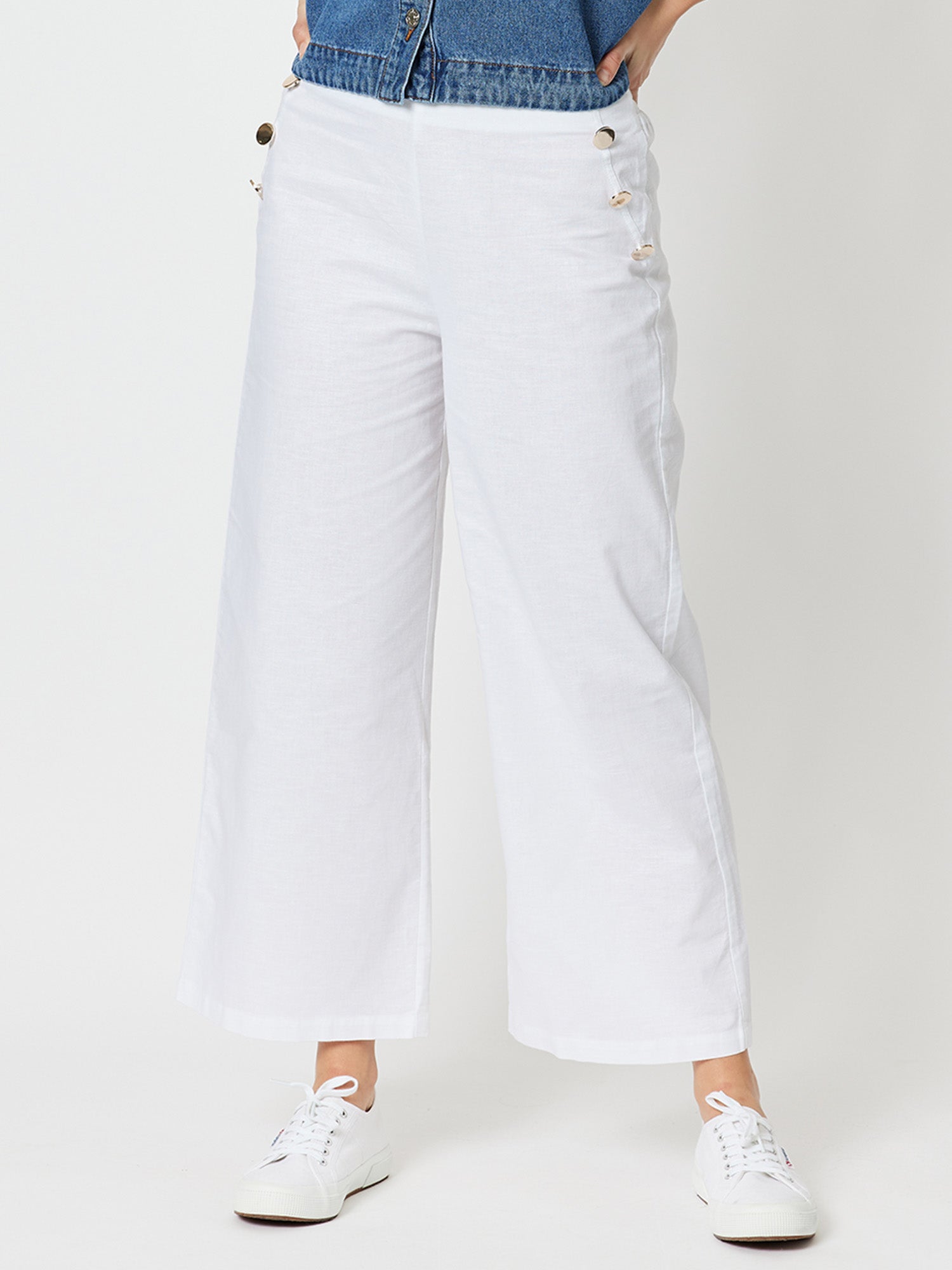 Wide Leg Linen Blend Pant - White