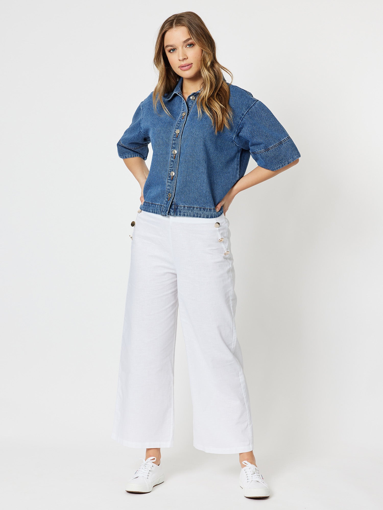Wide Leg Linen Blend Pant - White