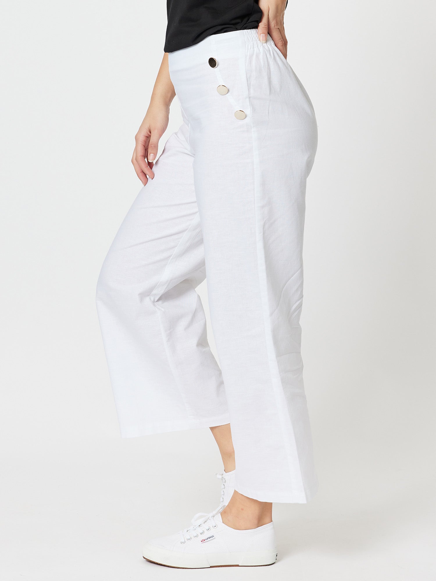 Wide Leg Linen Blend Pant - White