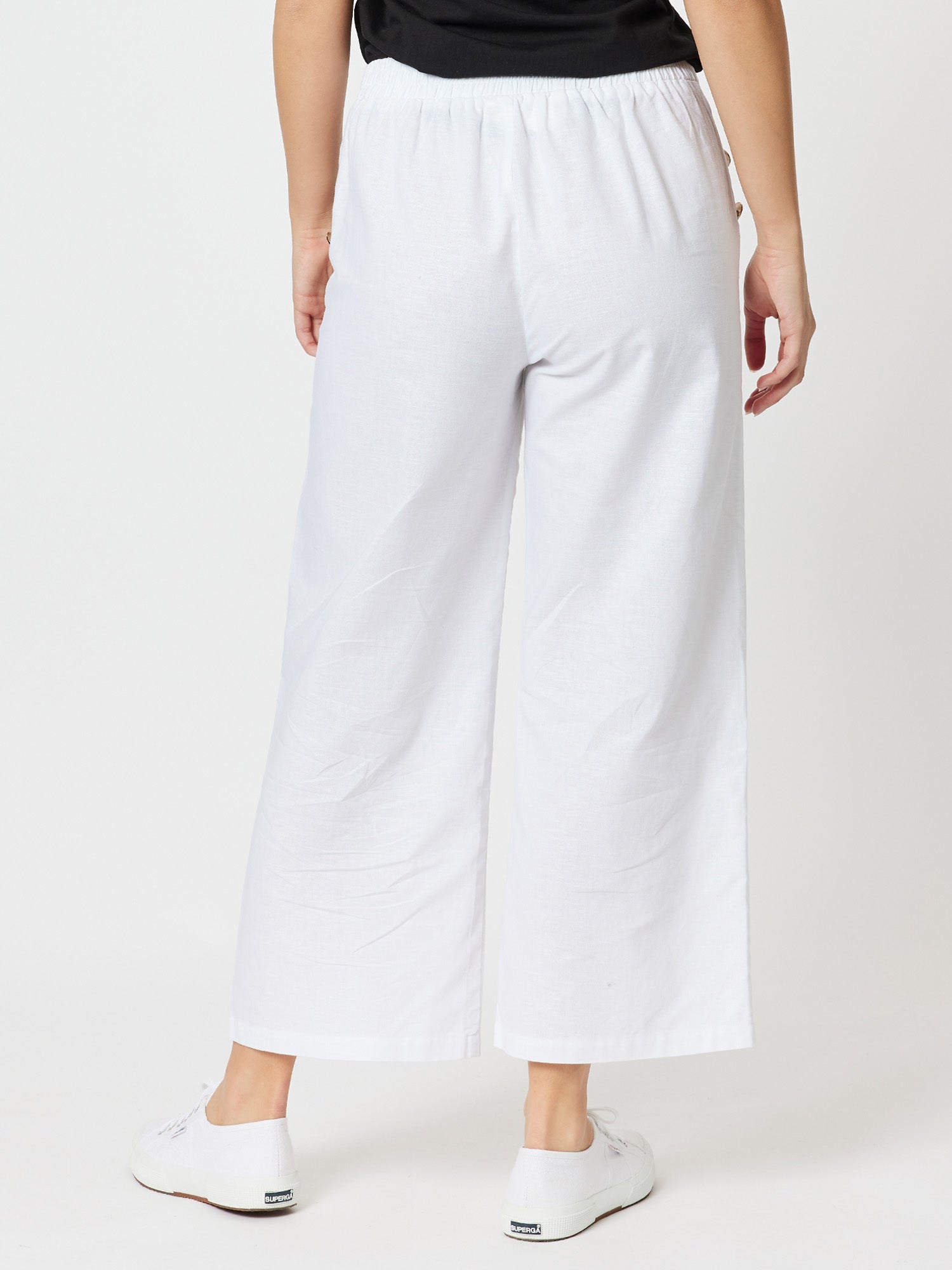 Wide Leg Linen Blend Pant - White