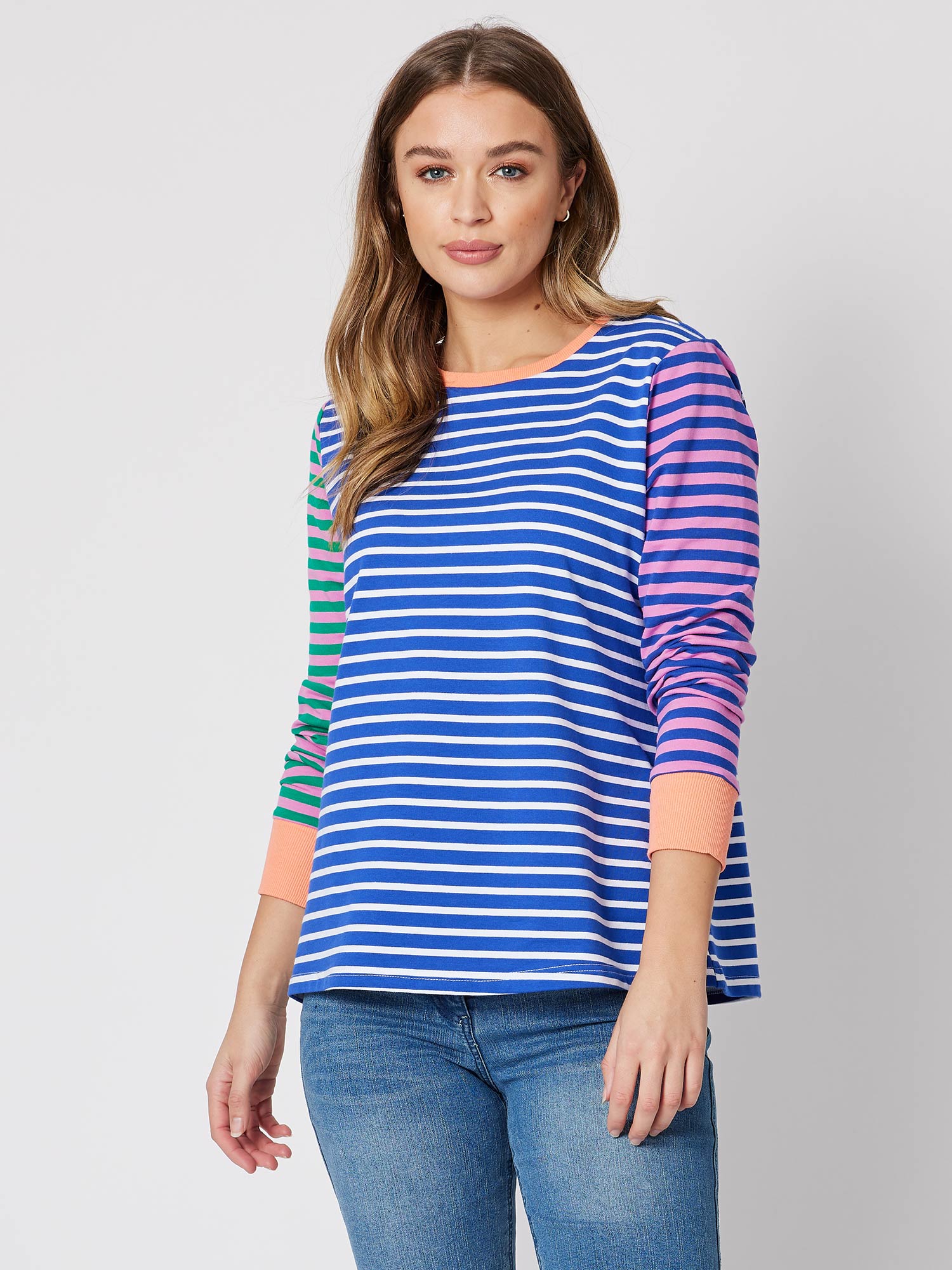 Multi Stripe Cotton Top - Blue/Multi