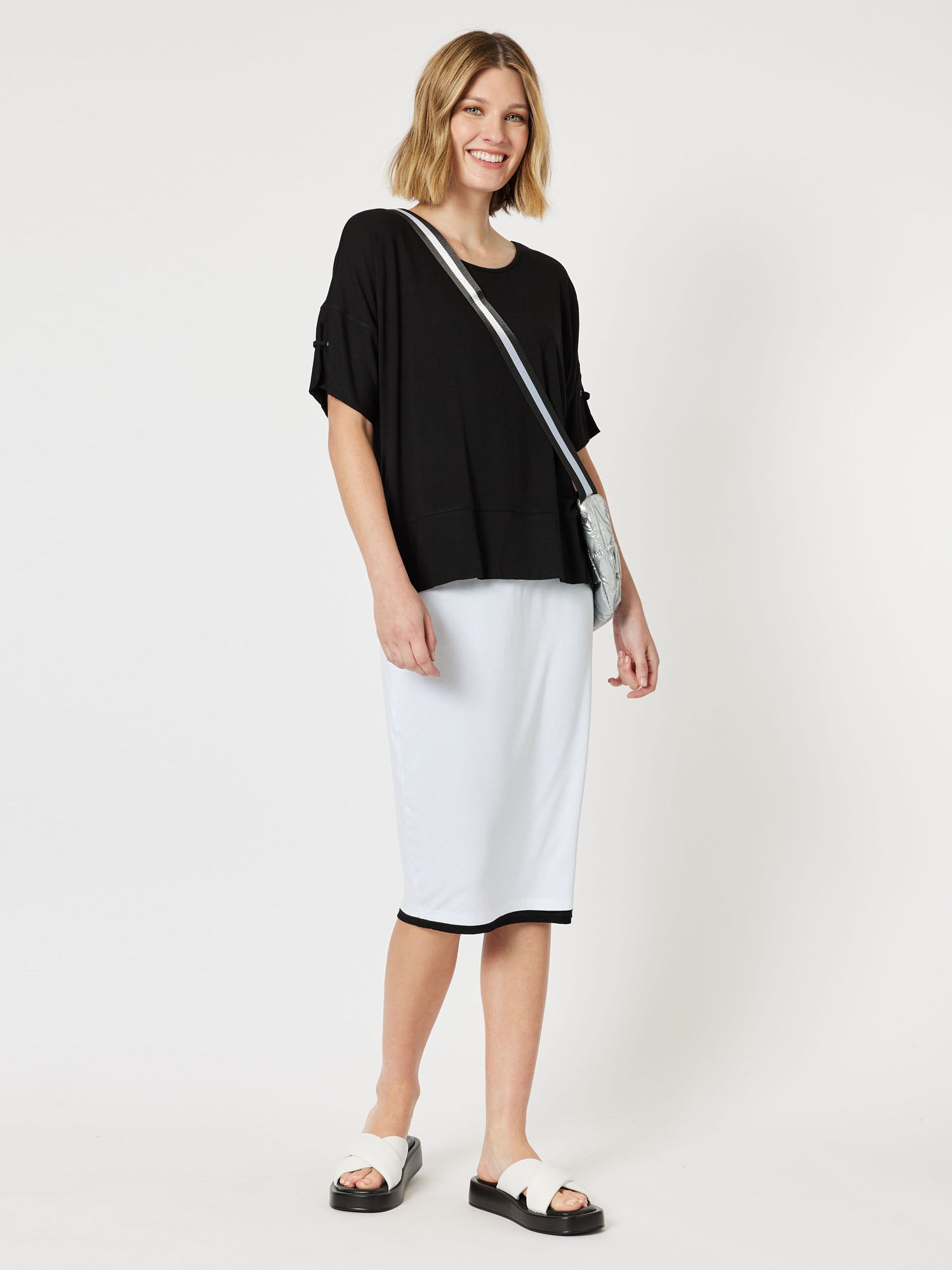 Eyelet Trim Jersey Top - Black