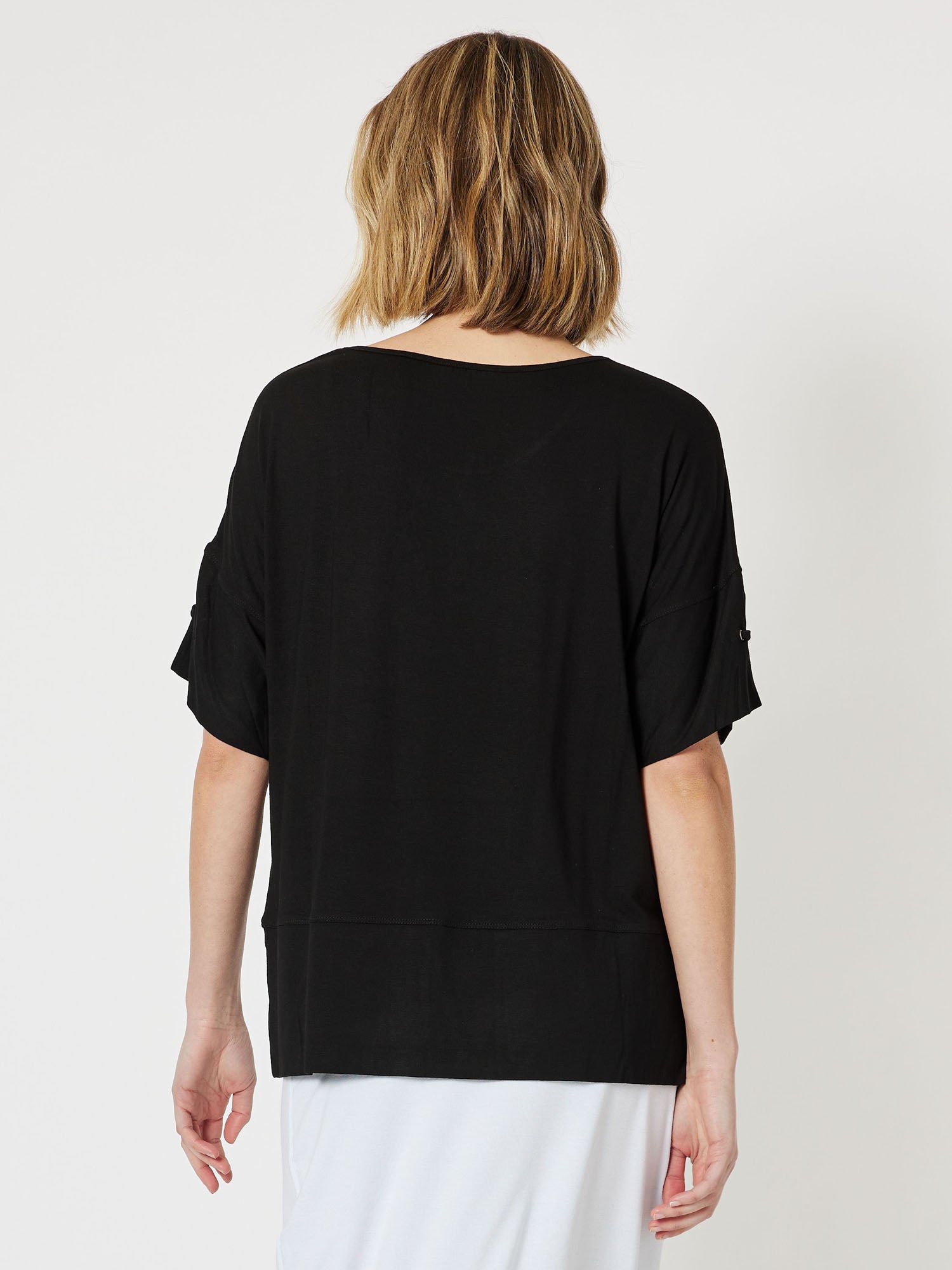 Eyelet Trim Jersey Top - Black