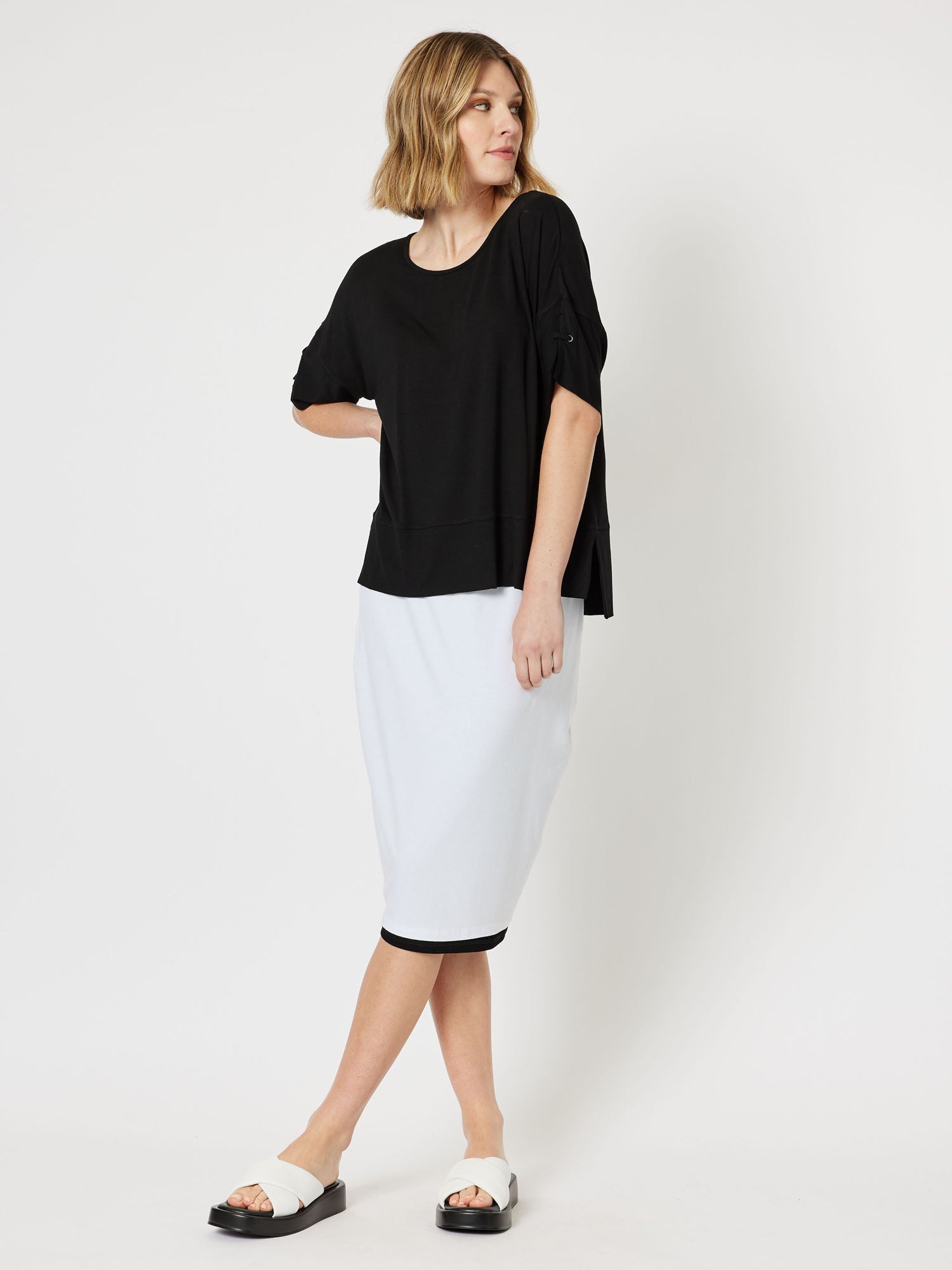 Eyelet Trim Jersey Top - Black