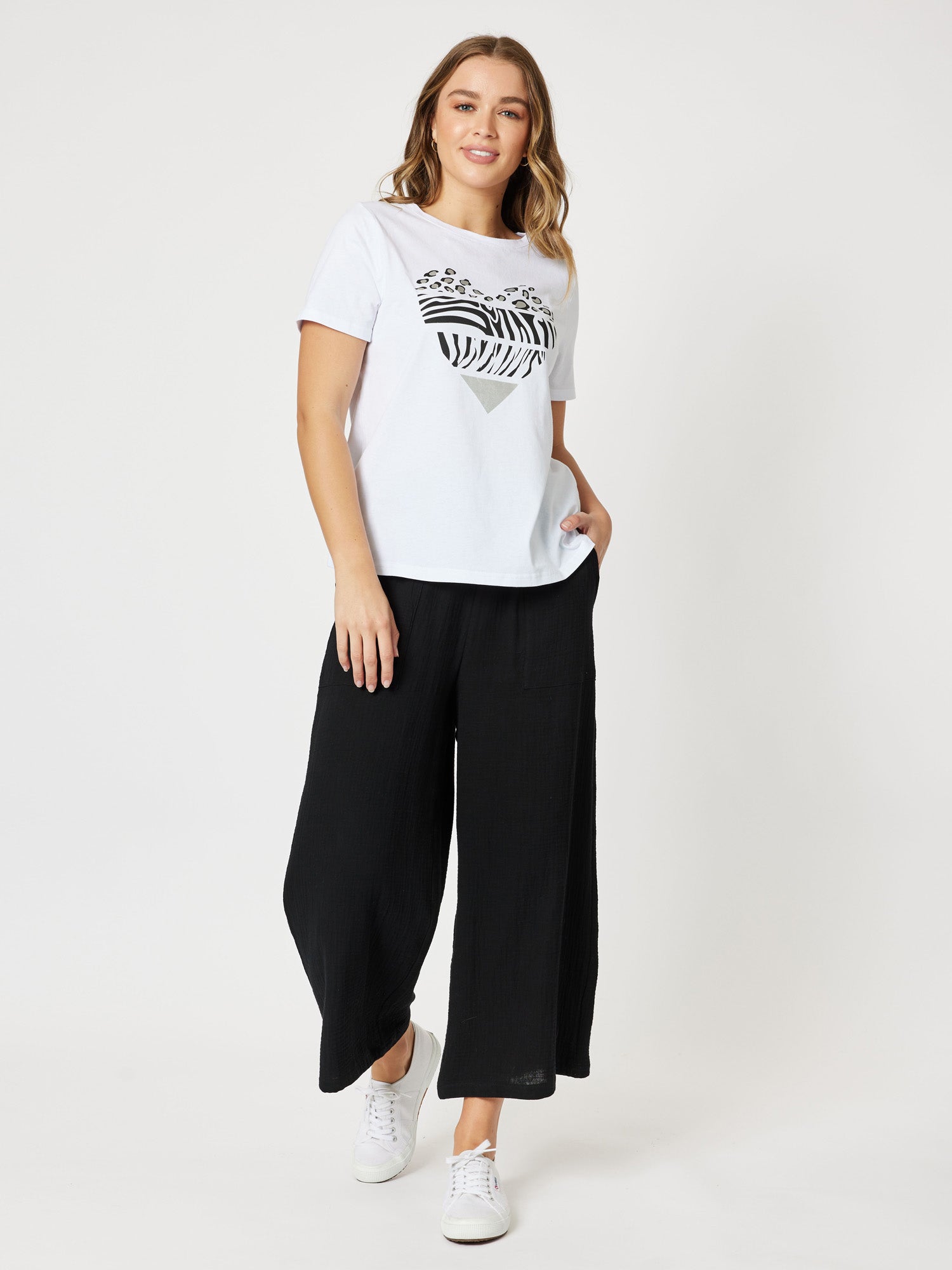 Zebra Print Heart Cotton Tshirt - White