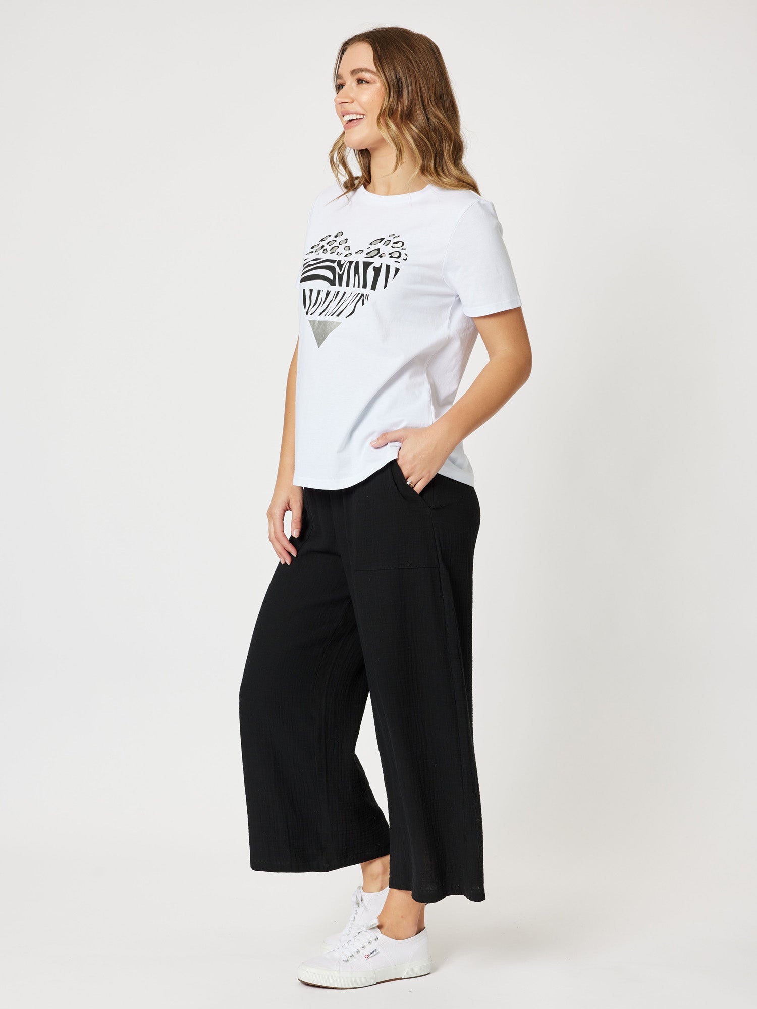 Zebra Print Heart Cotton Tshirt - White