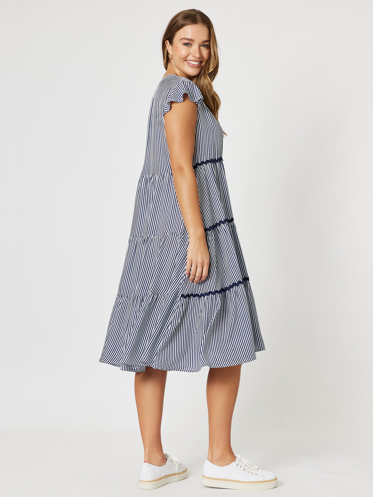Stripe Tiered Dress - Navy