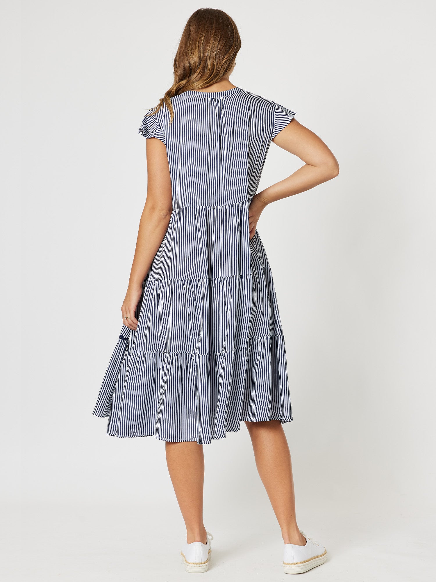 Stripe Tiered Dress - Navy