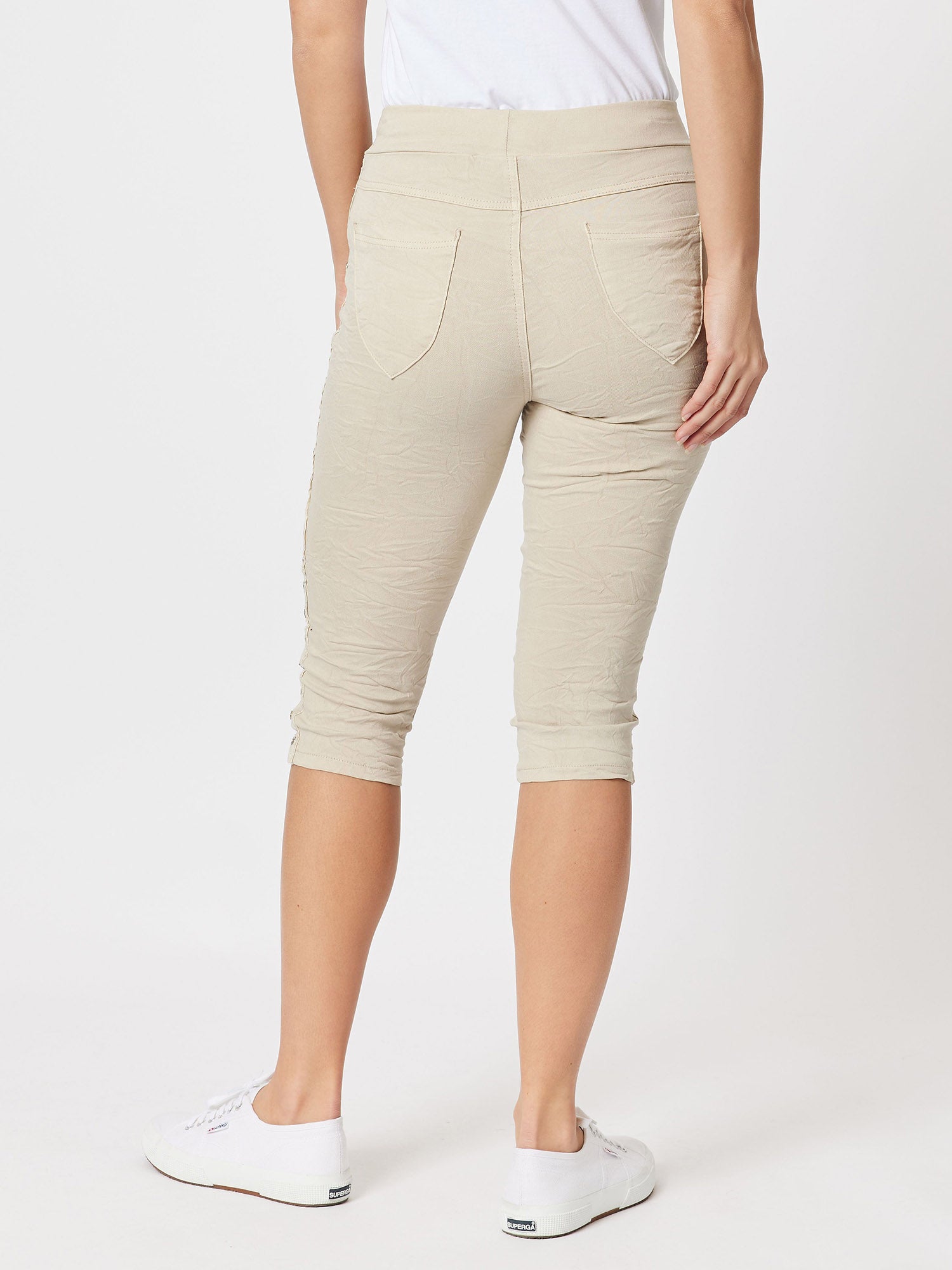 Crushed Embellished Pull On Short - Natural