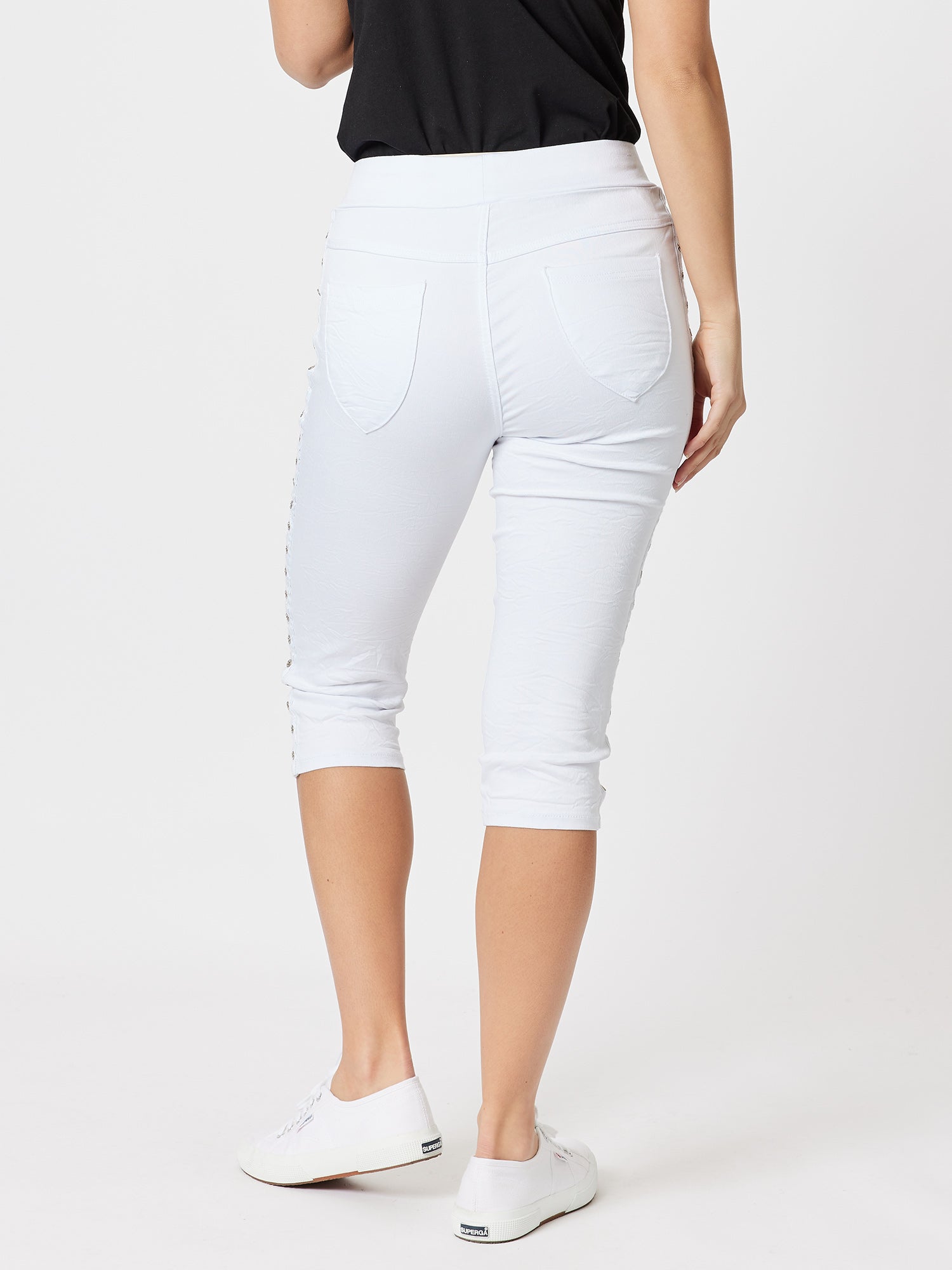 Crushed Embellished Pull On Short - White