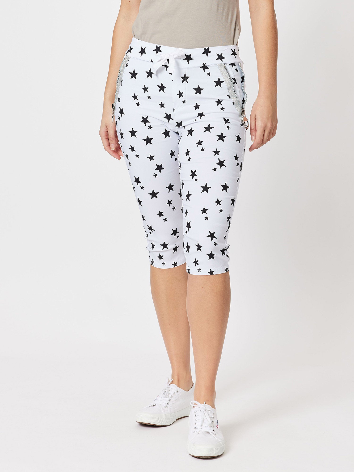 Crushed Star Print Shorts - White