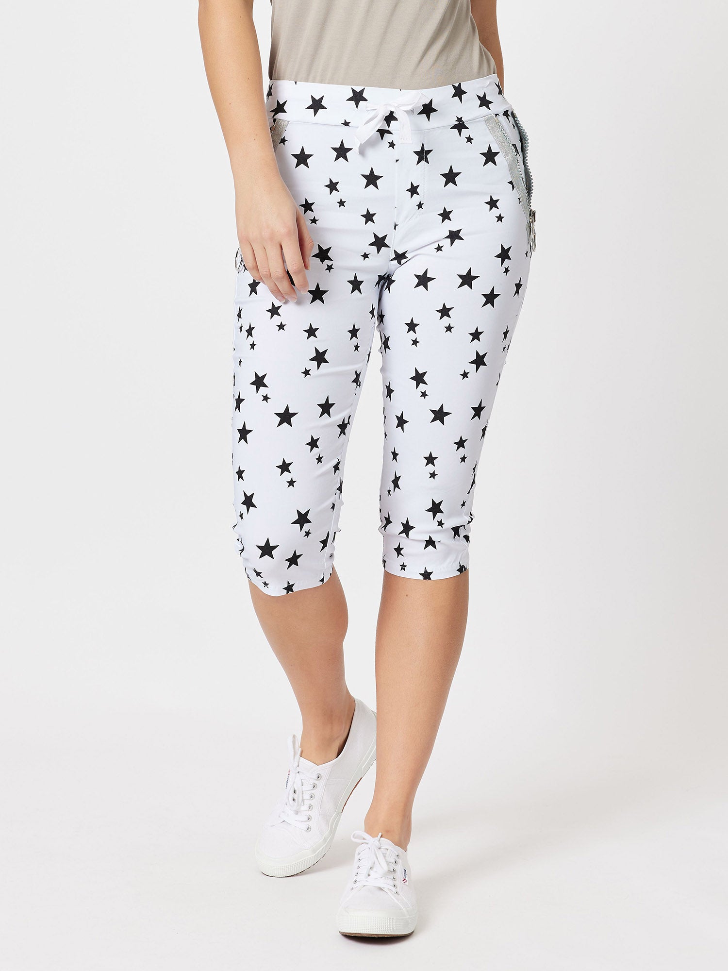 Crushed Star Print Shorts - White