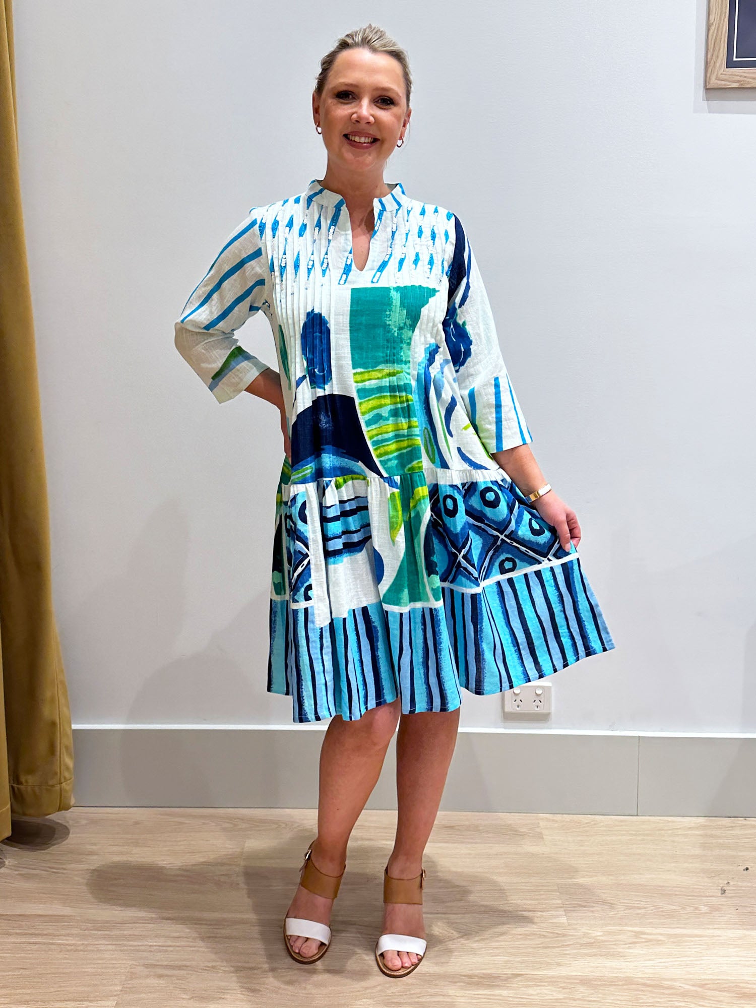 Carousel Cotton Beaded Dress - Blue