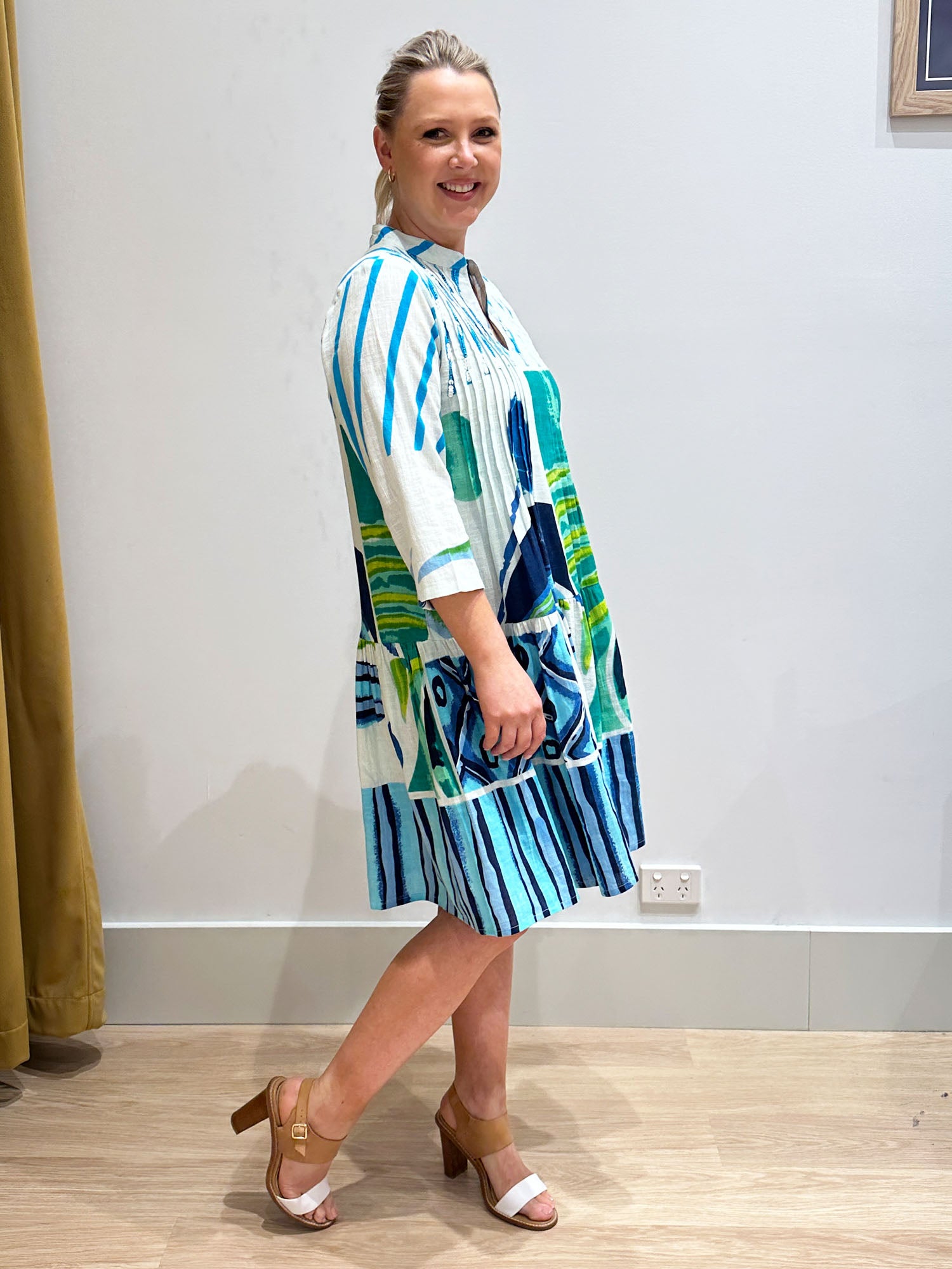 Carousel Cotton Beaded Dress - Blue