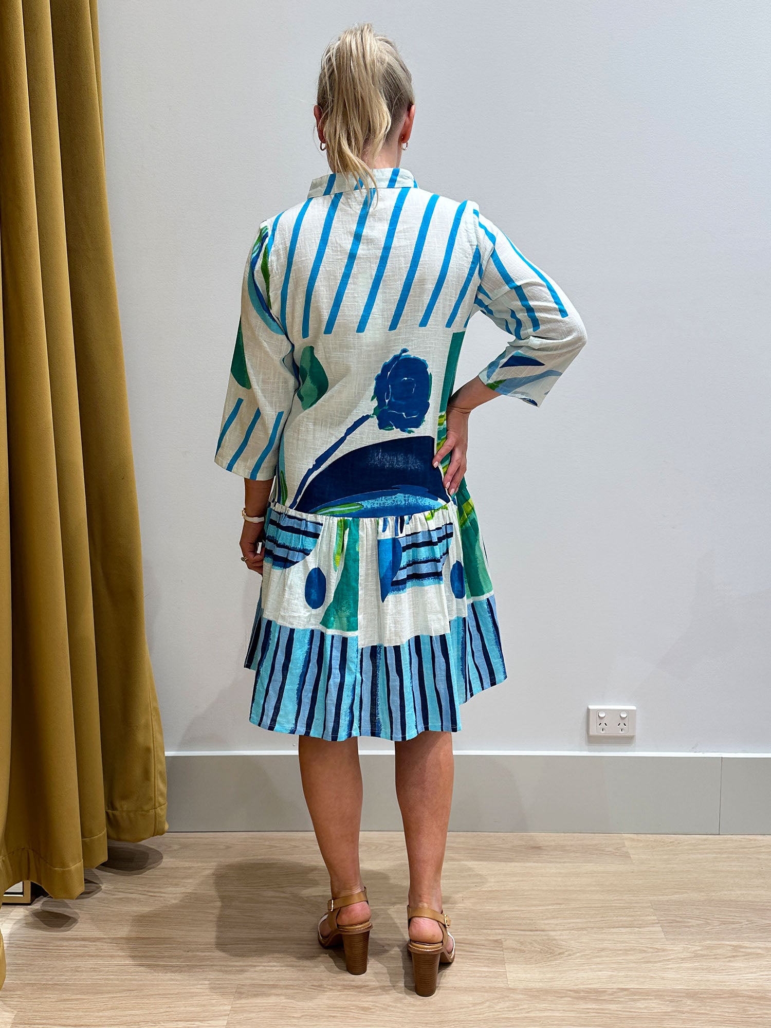 Carousel Cotton Beaded Dress - Blue