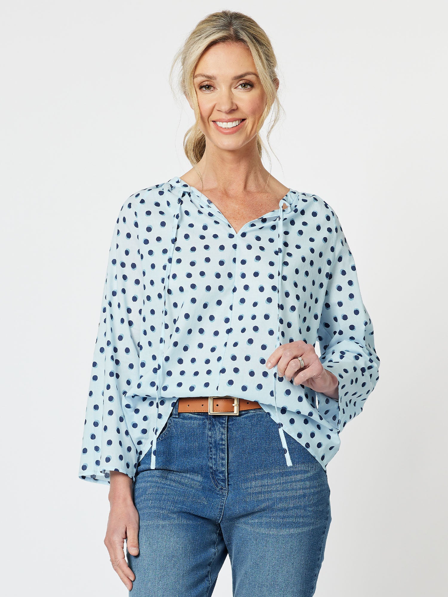 Cotton Dottie Blouse - Pale Blue