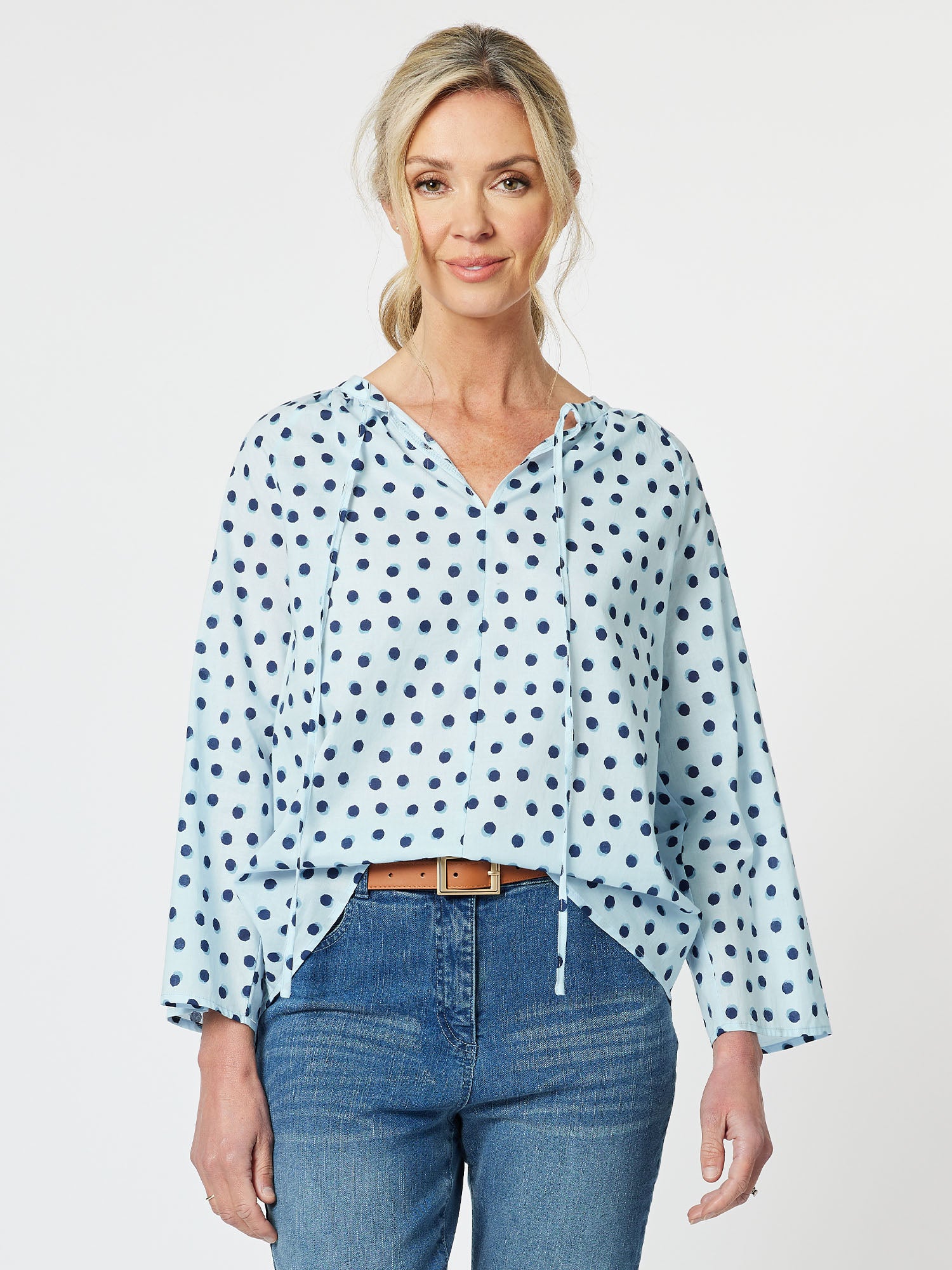 Cotton Dottie Blouse - Pale Blue